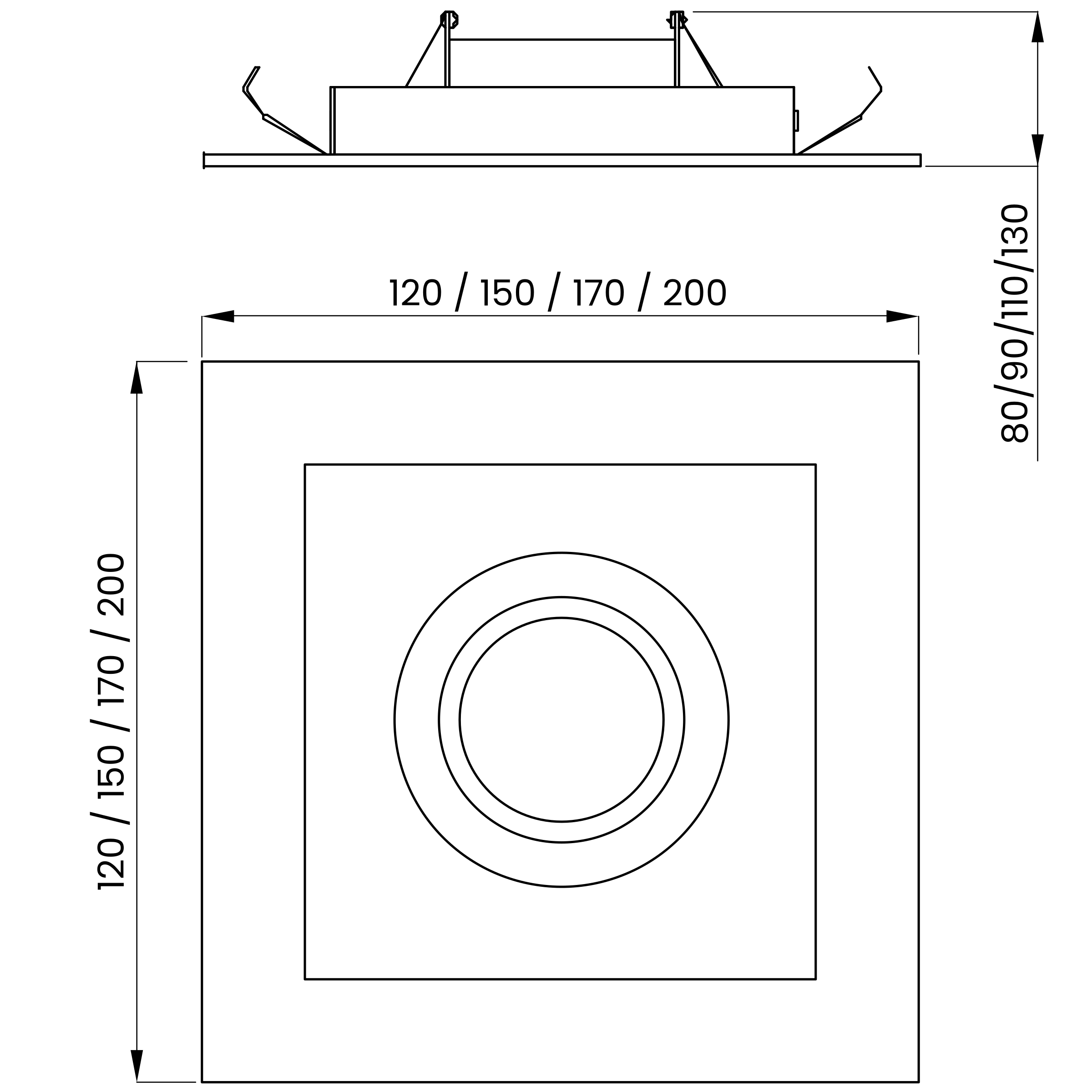 Desenho técnico cotado do embutido, da Usina Design