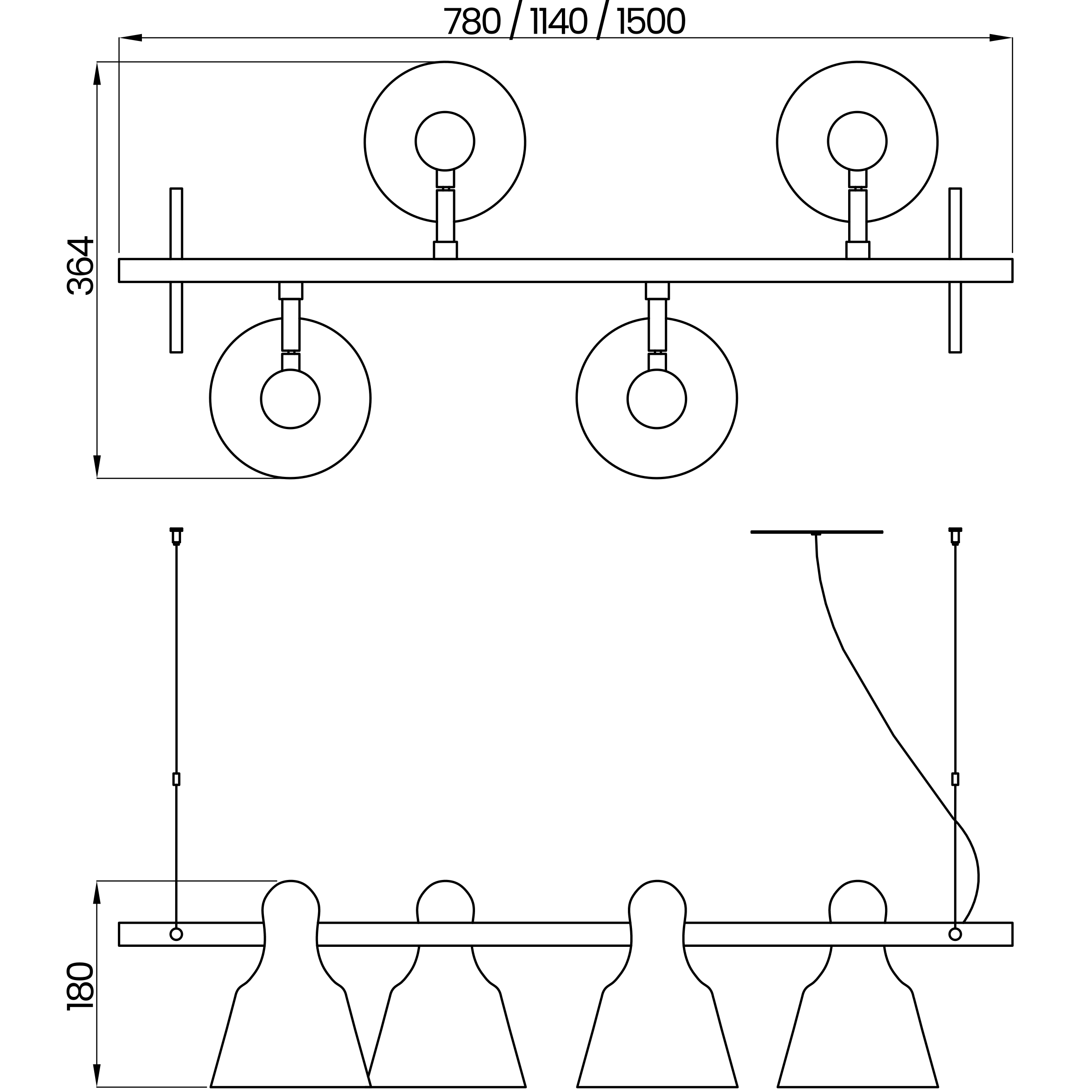 Desenho técnico cotado do pendente, da Usina Design