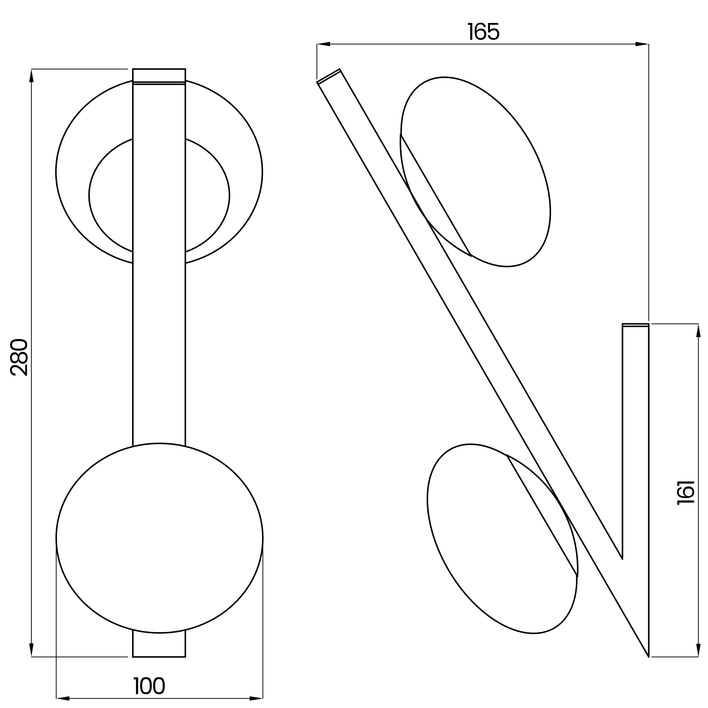 Desenho técnico cotado da arandela, da Usina Design