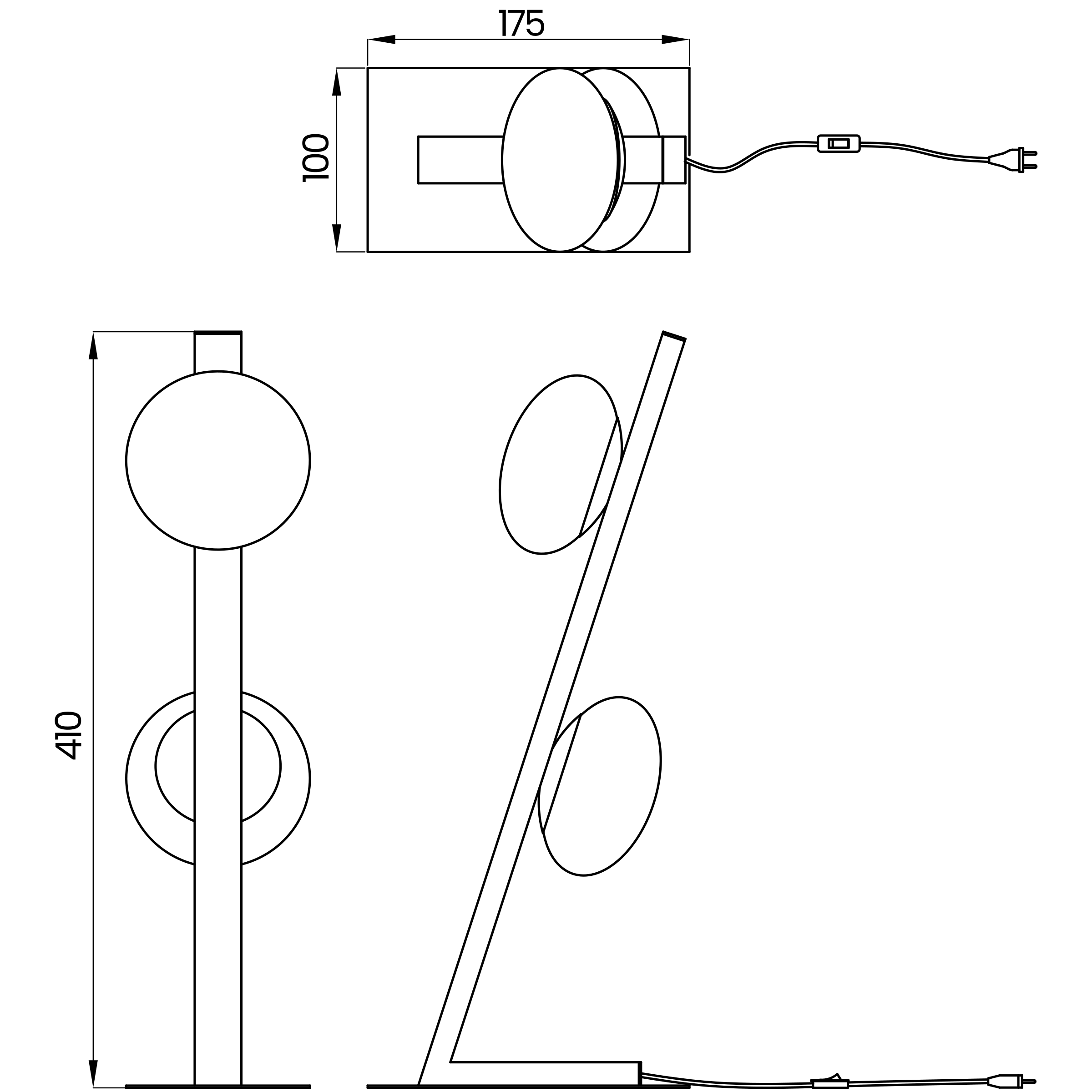 Desenho técnico cotado do abajur, da Usina Design