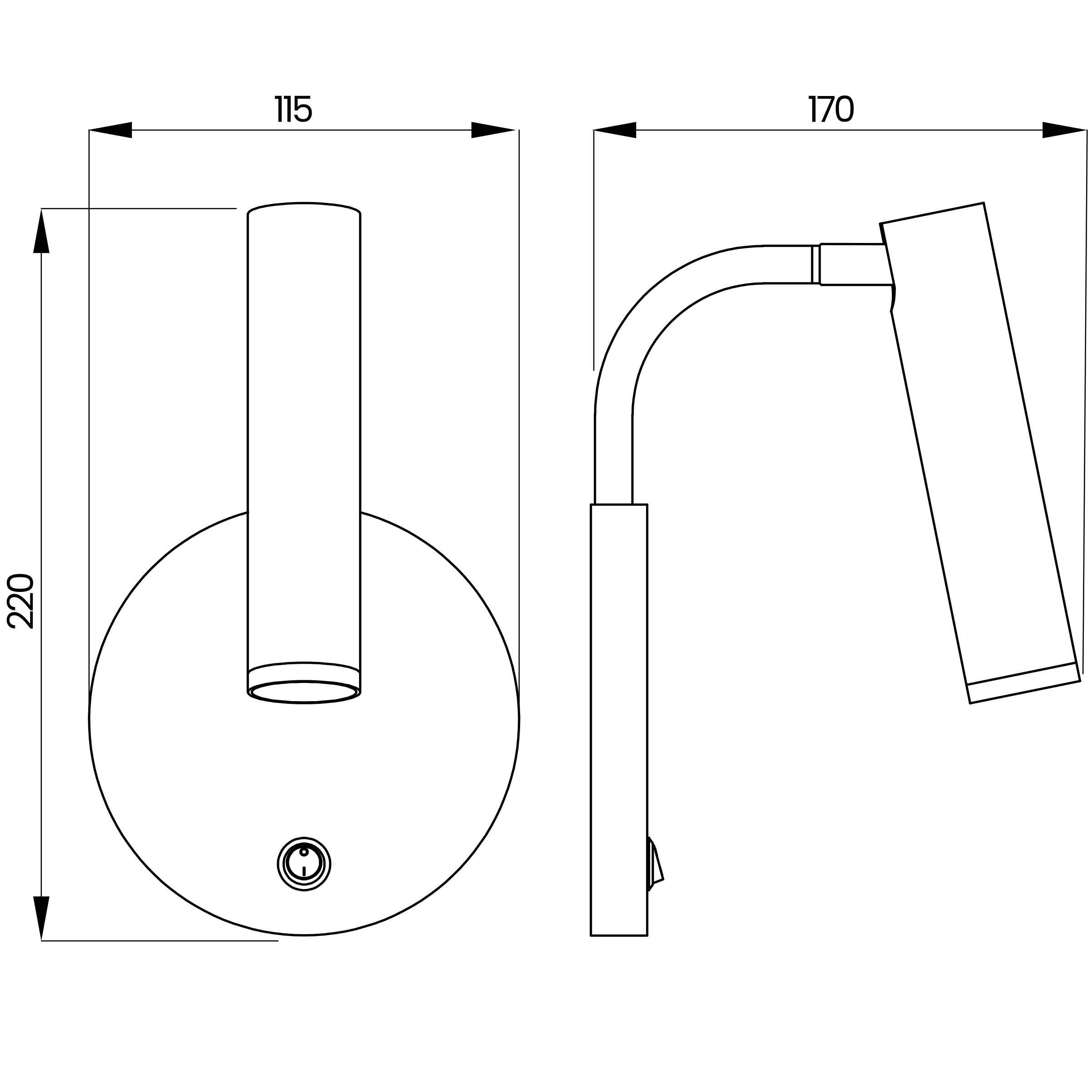 Desenho técnico cotado da arandela, da Usina Design