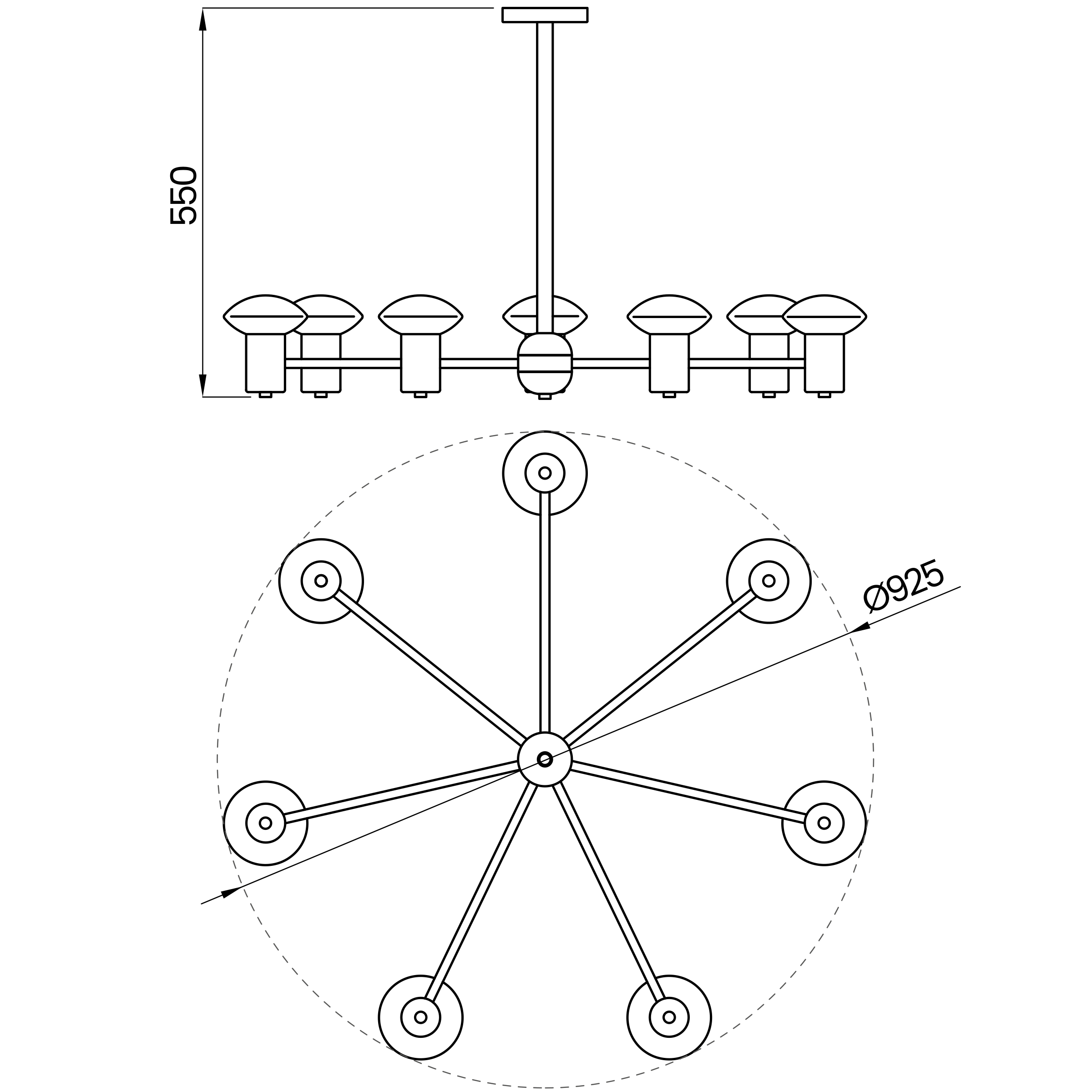 Desenho técnico cotado do pendente, da Usina Design