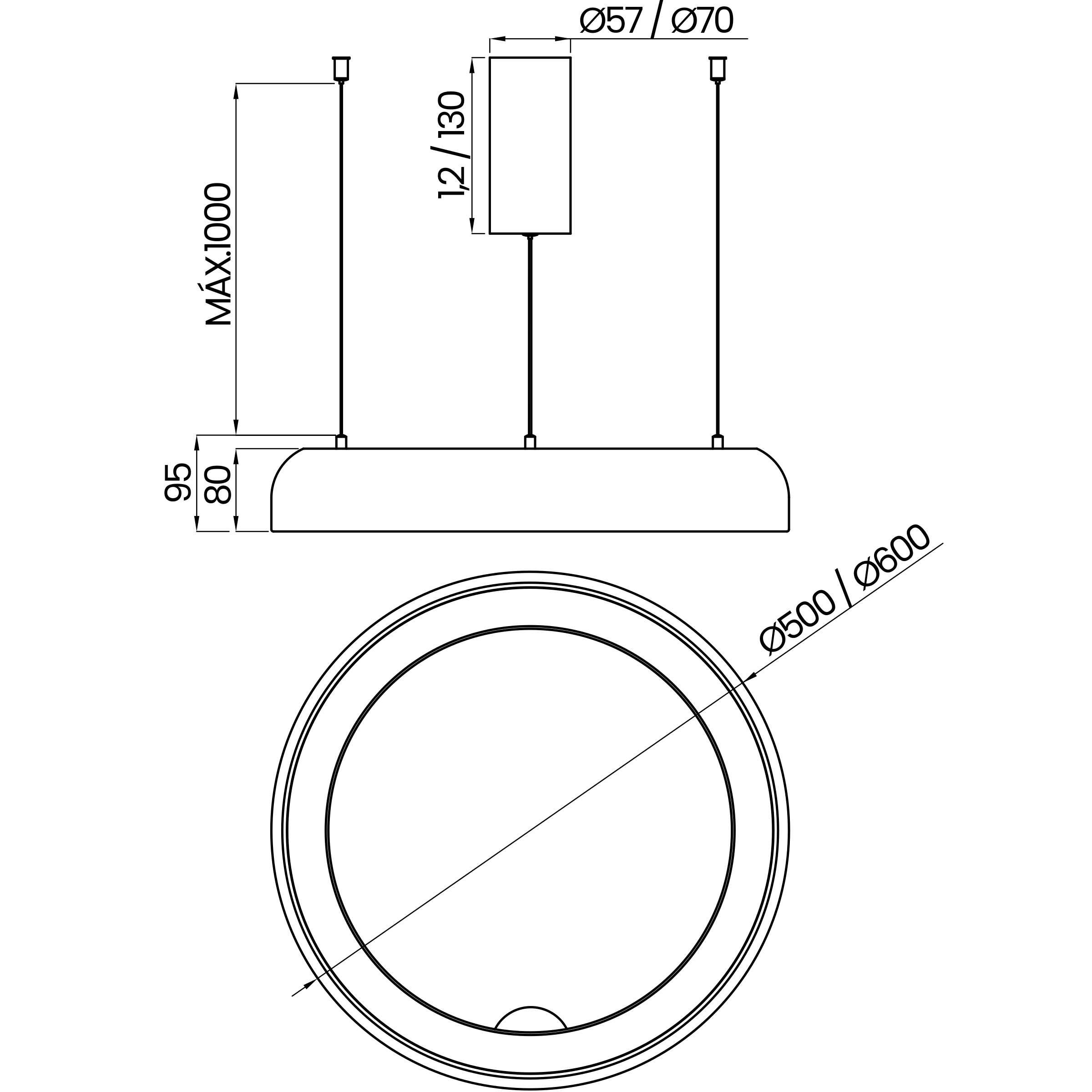 Desenho técnico cotado do pendente, da Usina Design