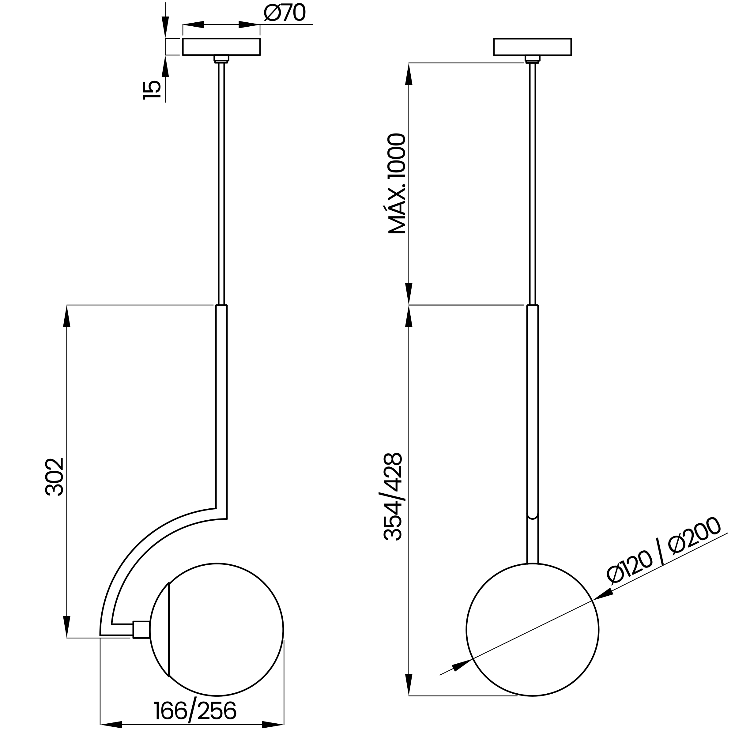 Desenho técnico cotado do pendente, da Usina Design