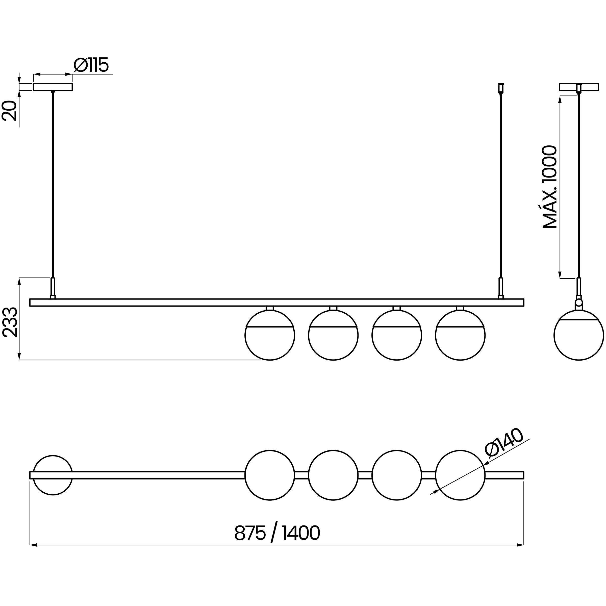 Desenho técnico cotado do pendente, da Usina Design