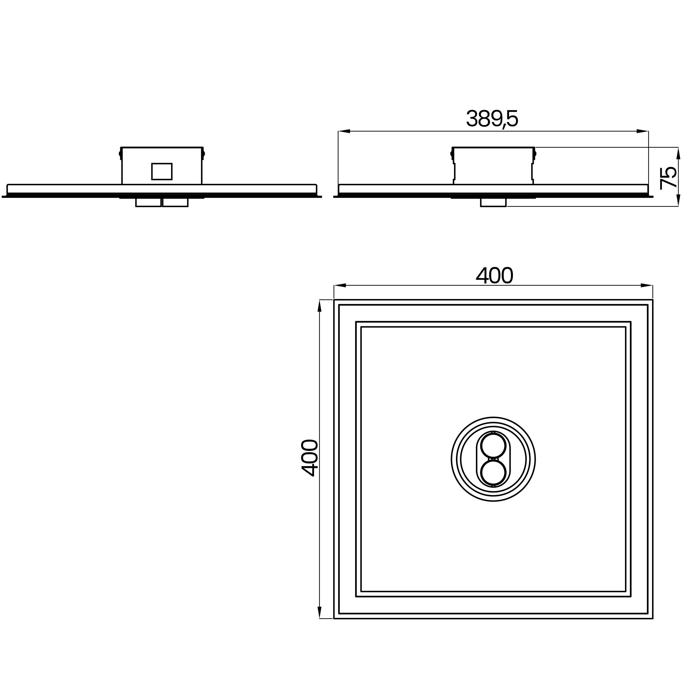 Desenho técnico cotado do embutido, da Usina Design