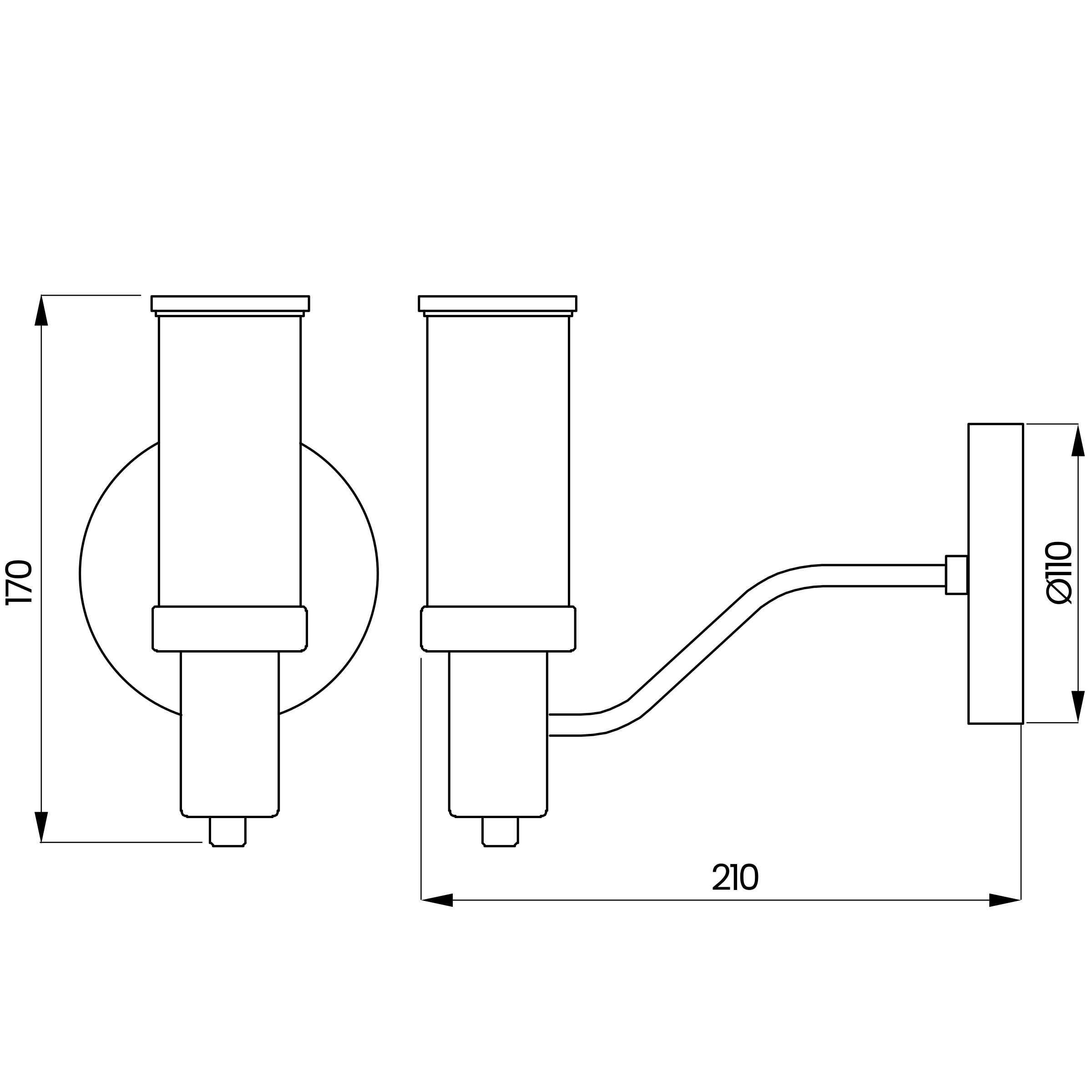Desenho técnico cotado da arandela, da Usina Design