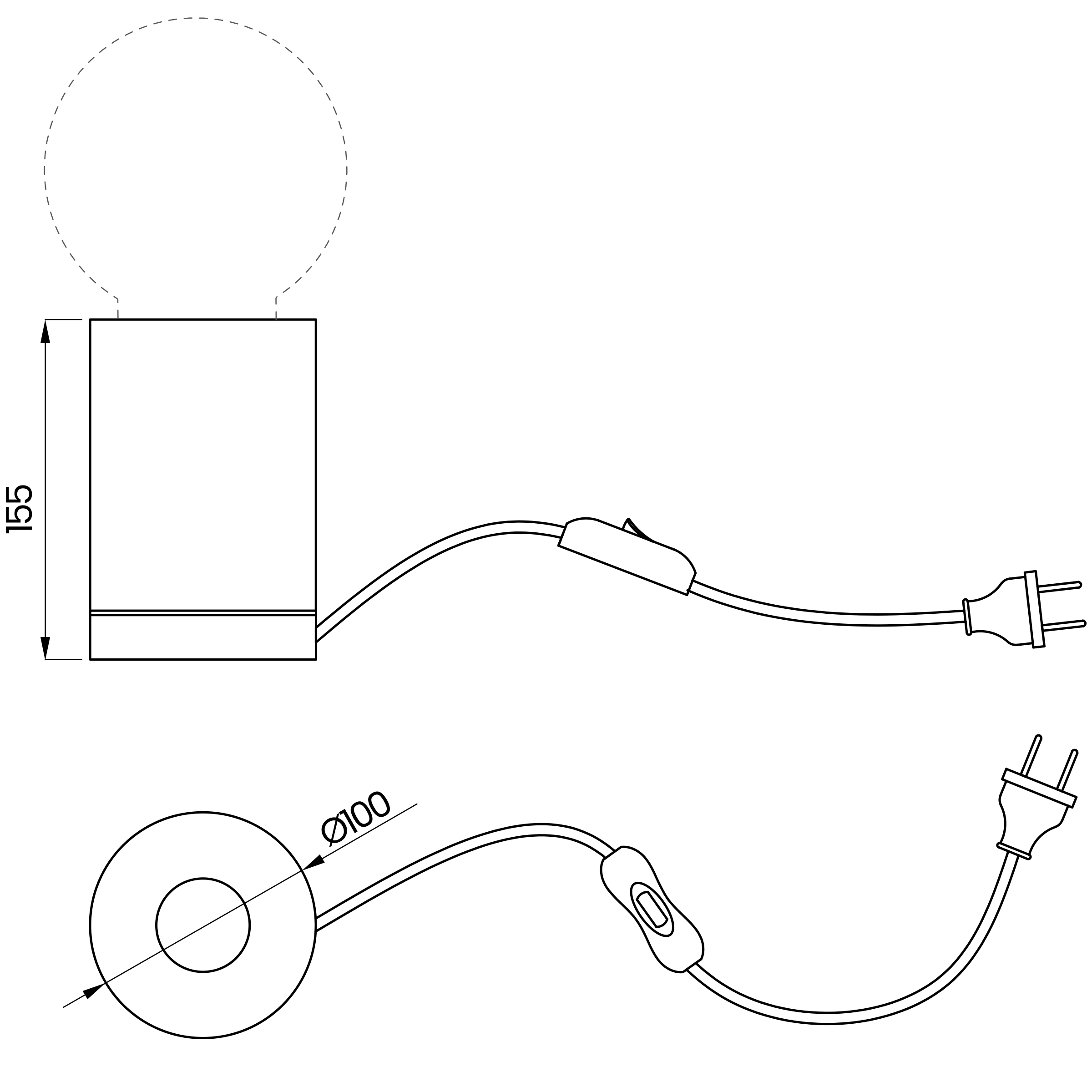 Desenho técnico cotado do abajur, da Usina Design