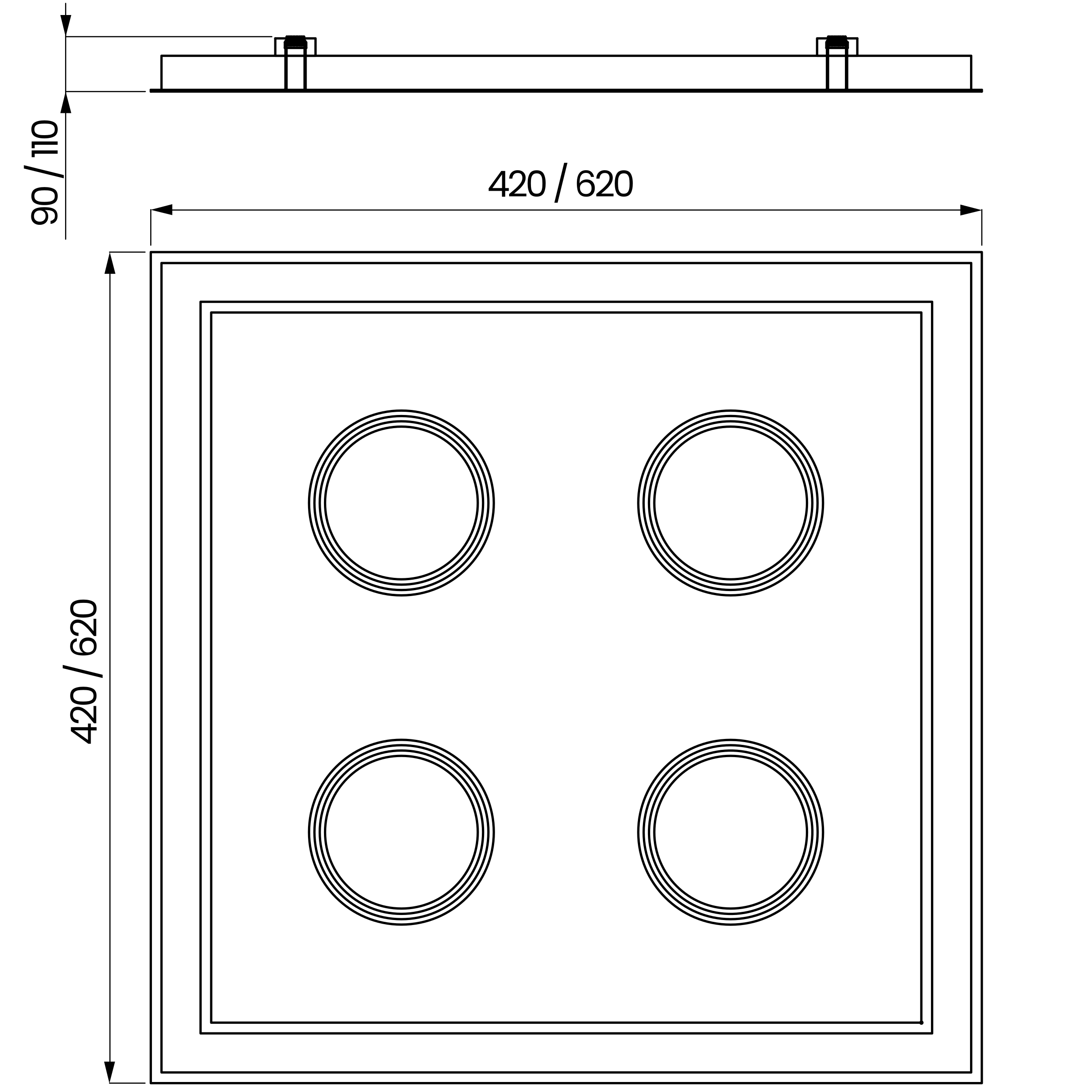 Desenho técnico cotado do embutido, da Usina Design