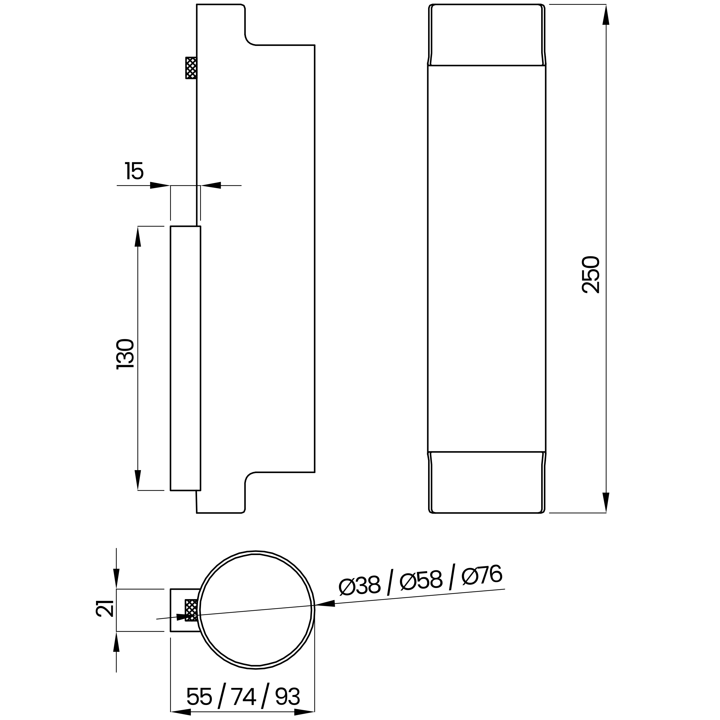 Desenho técnico cotado da arandela, da Usina Design