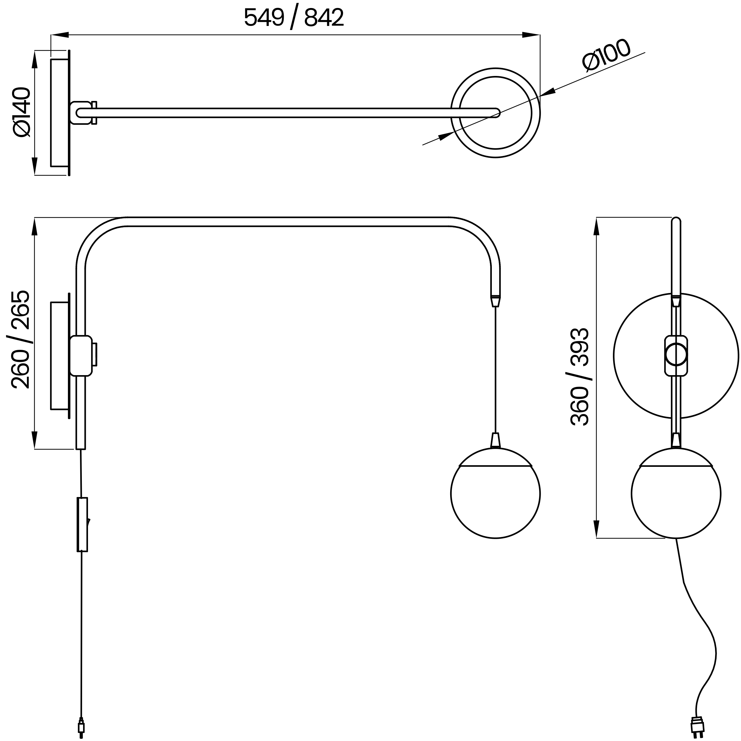 Desenho técnico cotado da arandela, da Usina Design