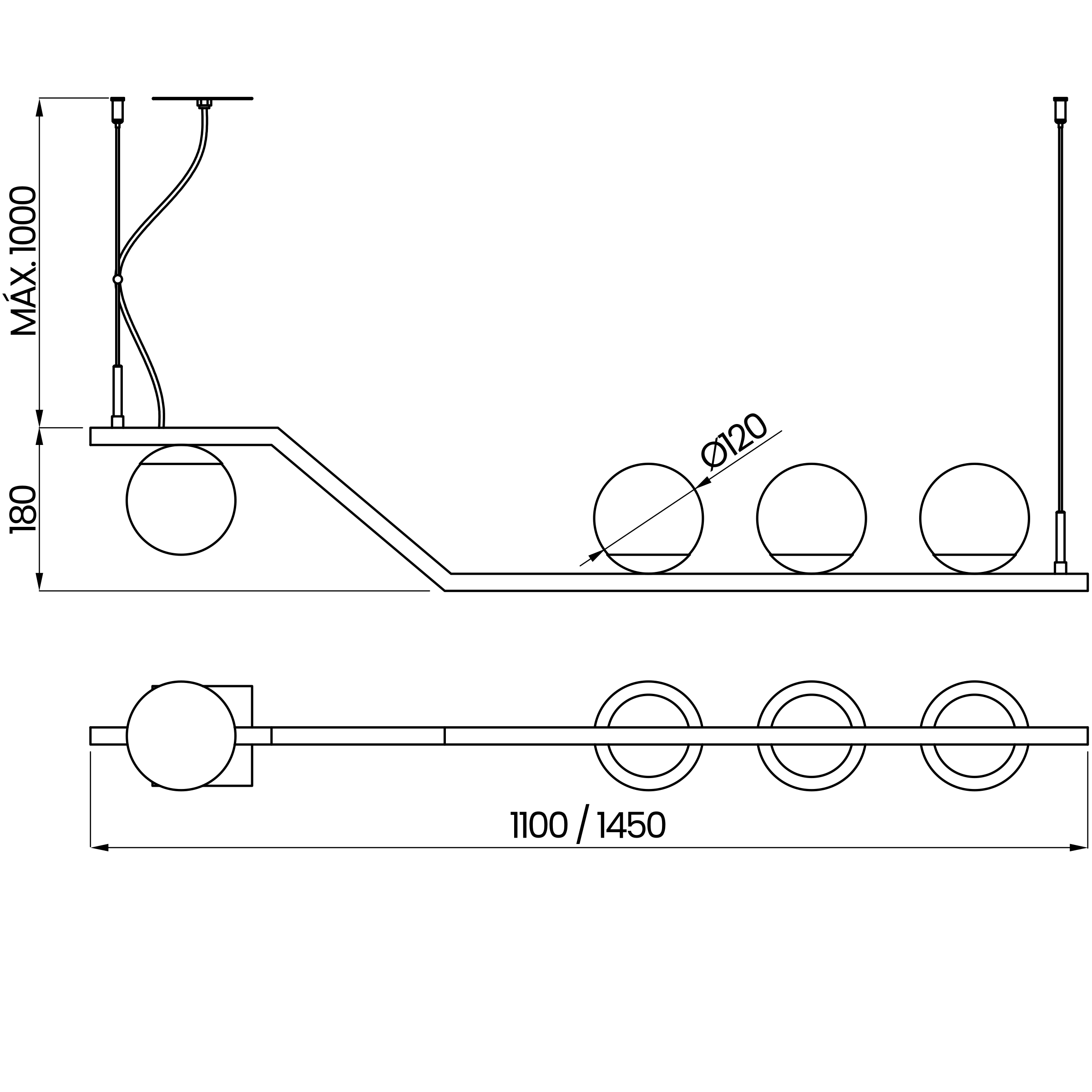 Desenho técnico cotado do pendente, da Usina Design