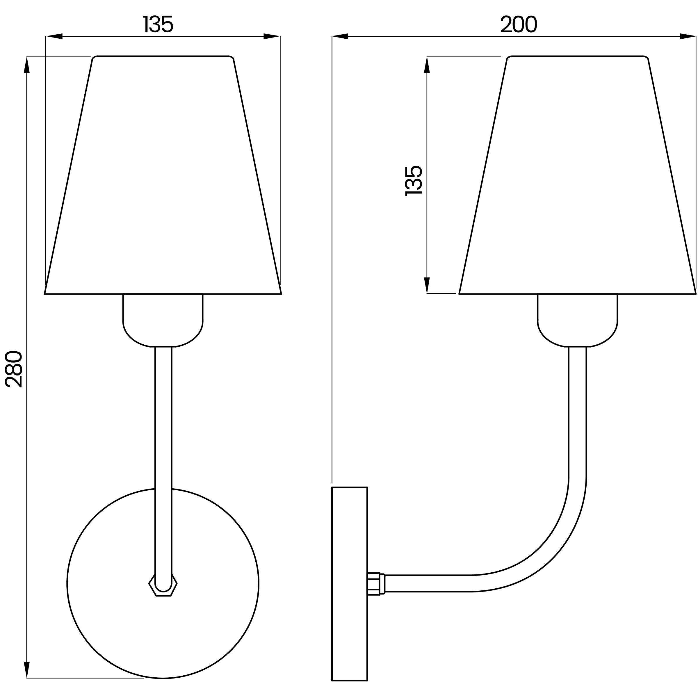 Desenho técnico cotado da arandela, da Usina Design