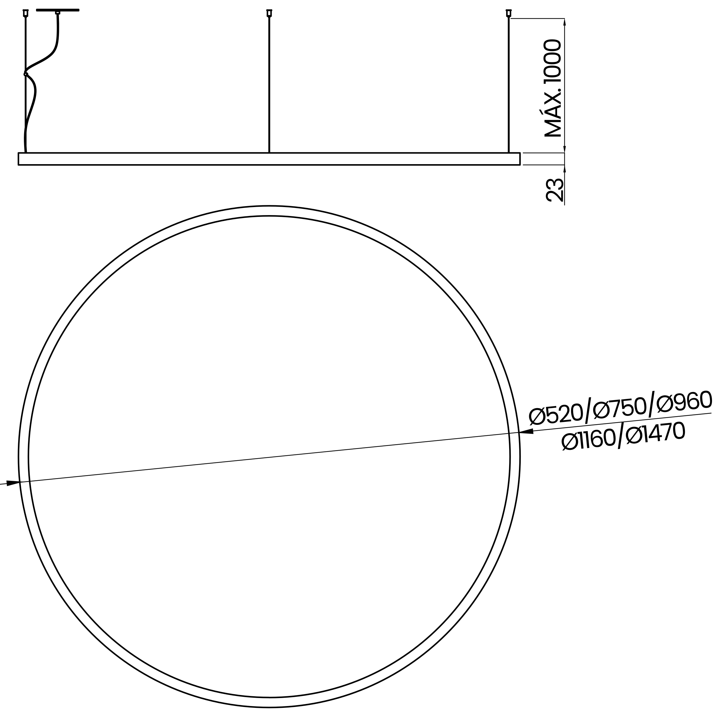 Desenho técnico cotado do pendente, da Usina Design
