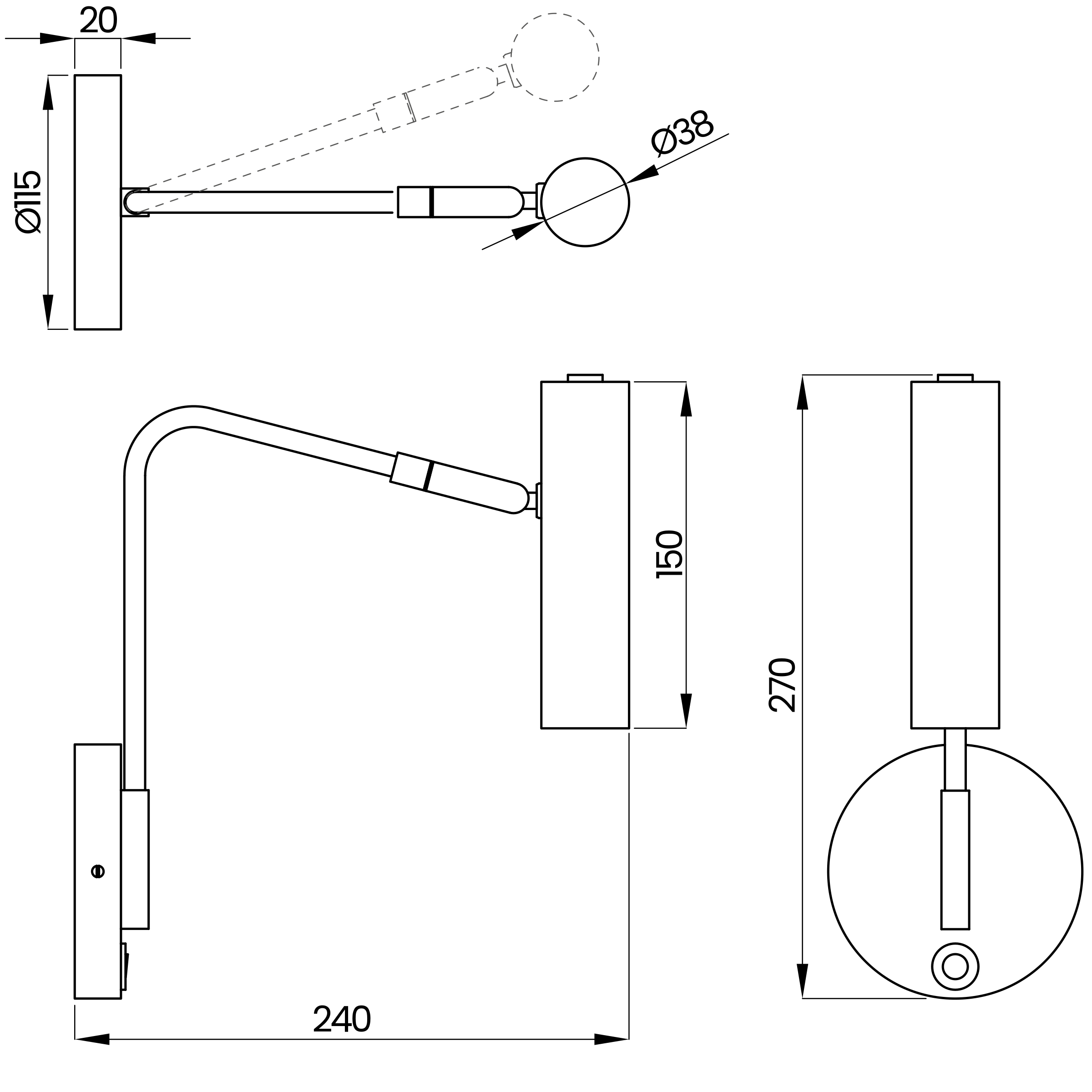 Desenho técnico cotado da arandela, da Usina Design