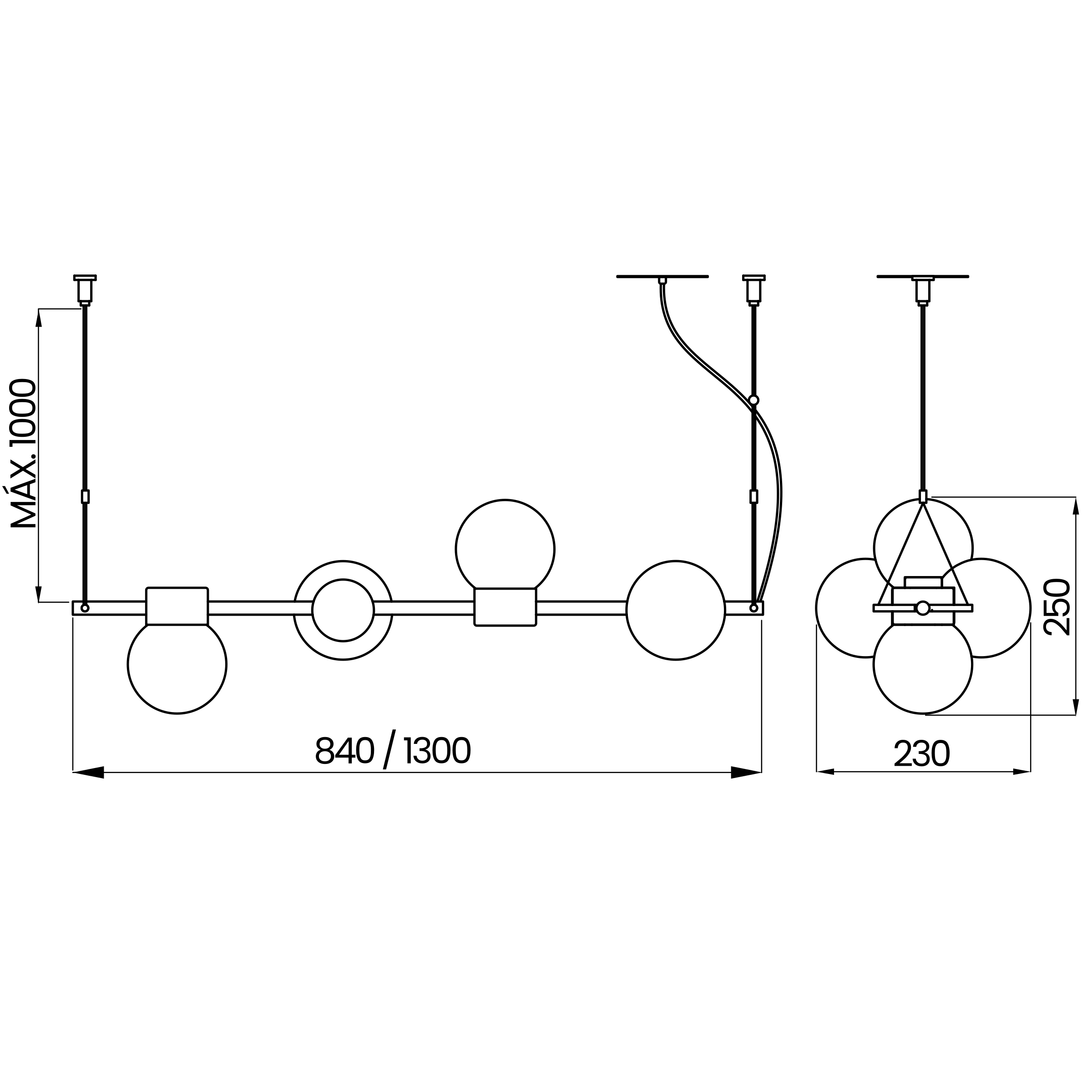 Desenho técnico cotado do pendente, da Usina Design