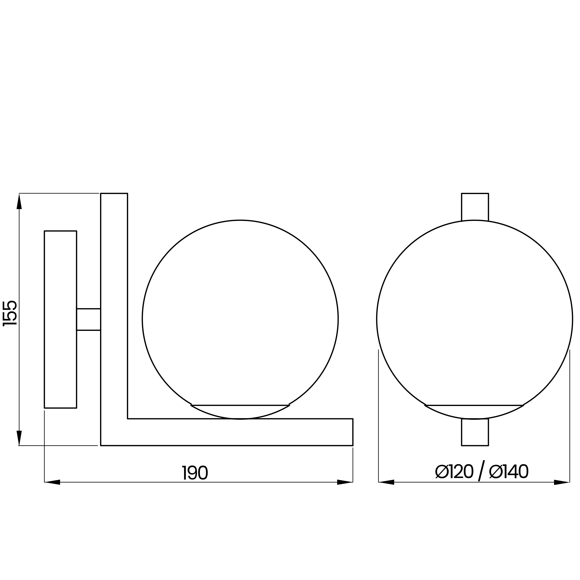 Desenho técnico cotado da arandela, da Usina Design