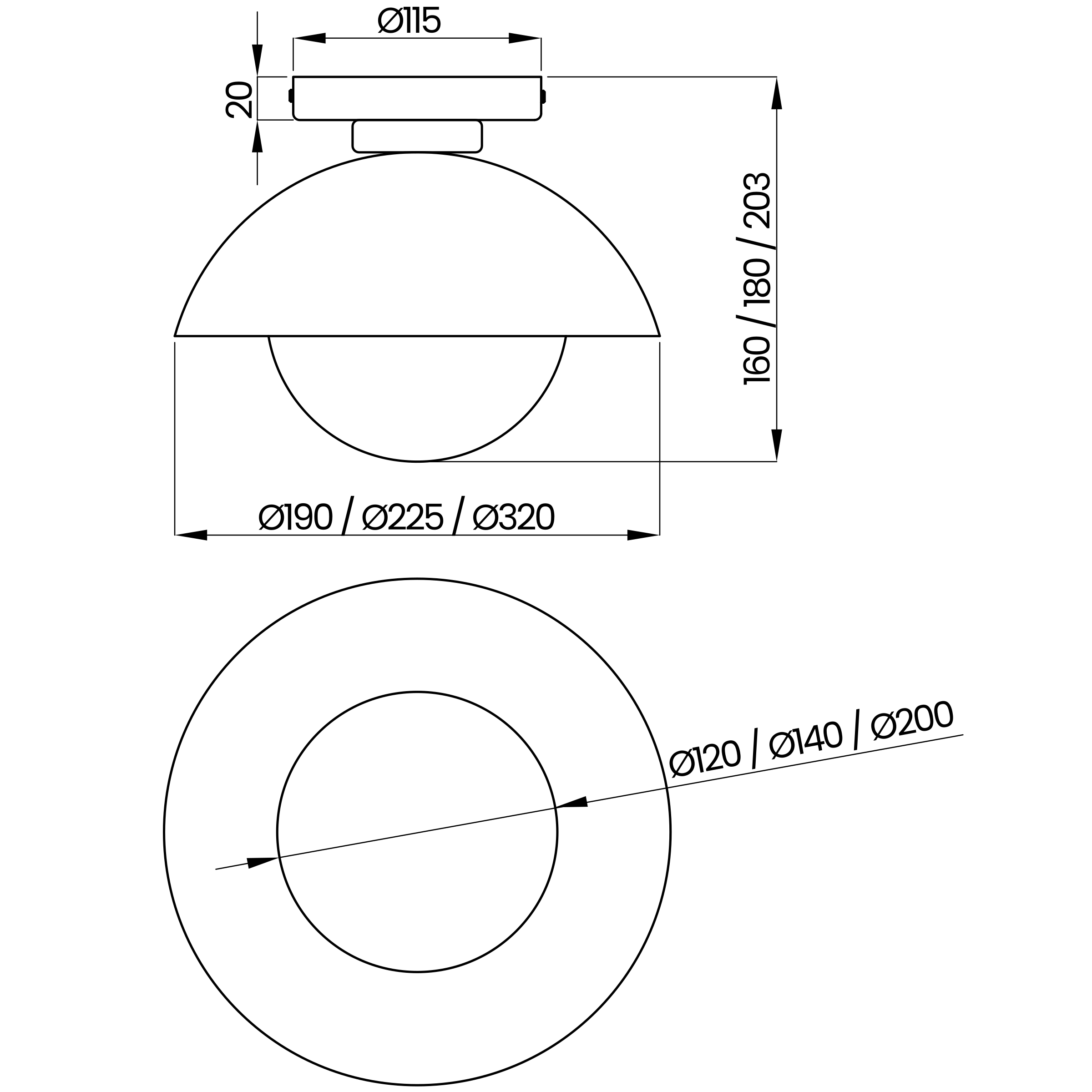 Desenho técnico cotado do plafon, da Usina Design