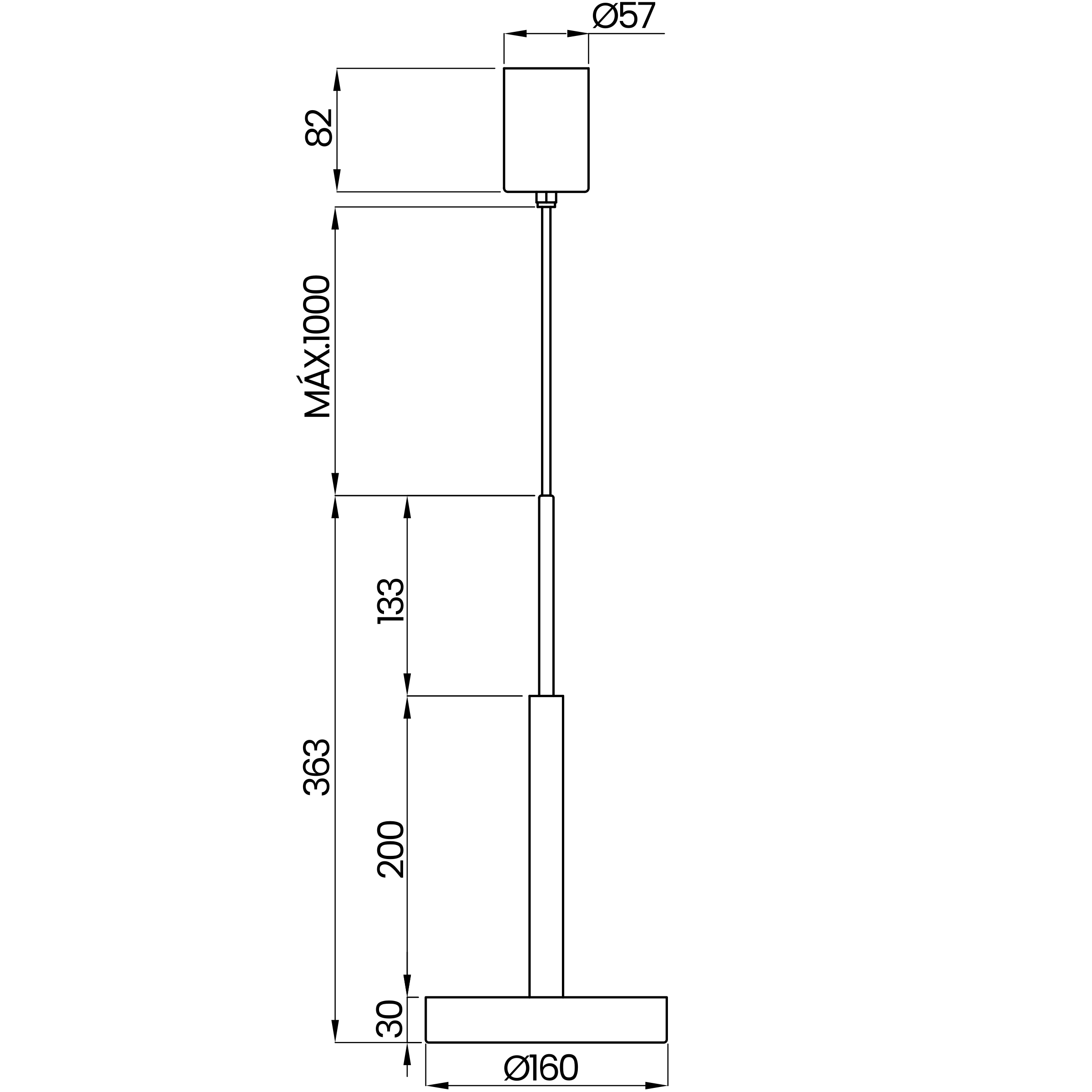 Desenho técnico cotado do pendente, da Usina Design
