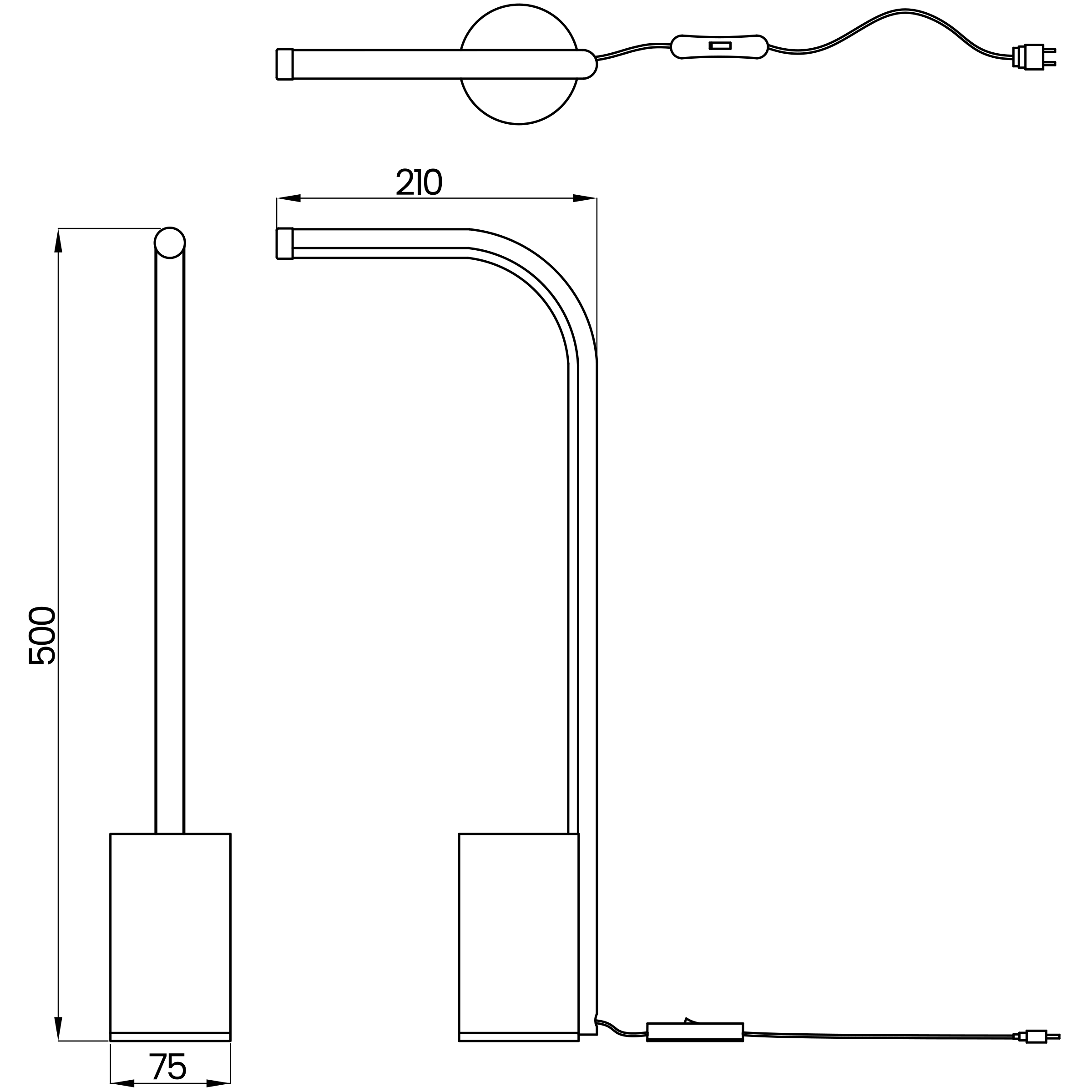 Desenho técnico cotado do abajur, da Usina Design