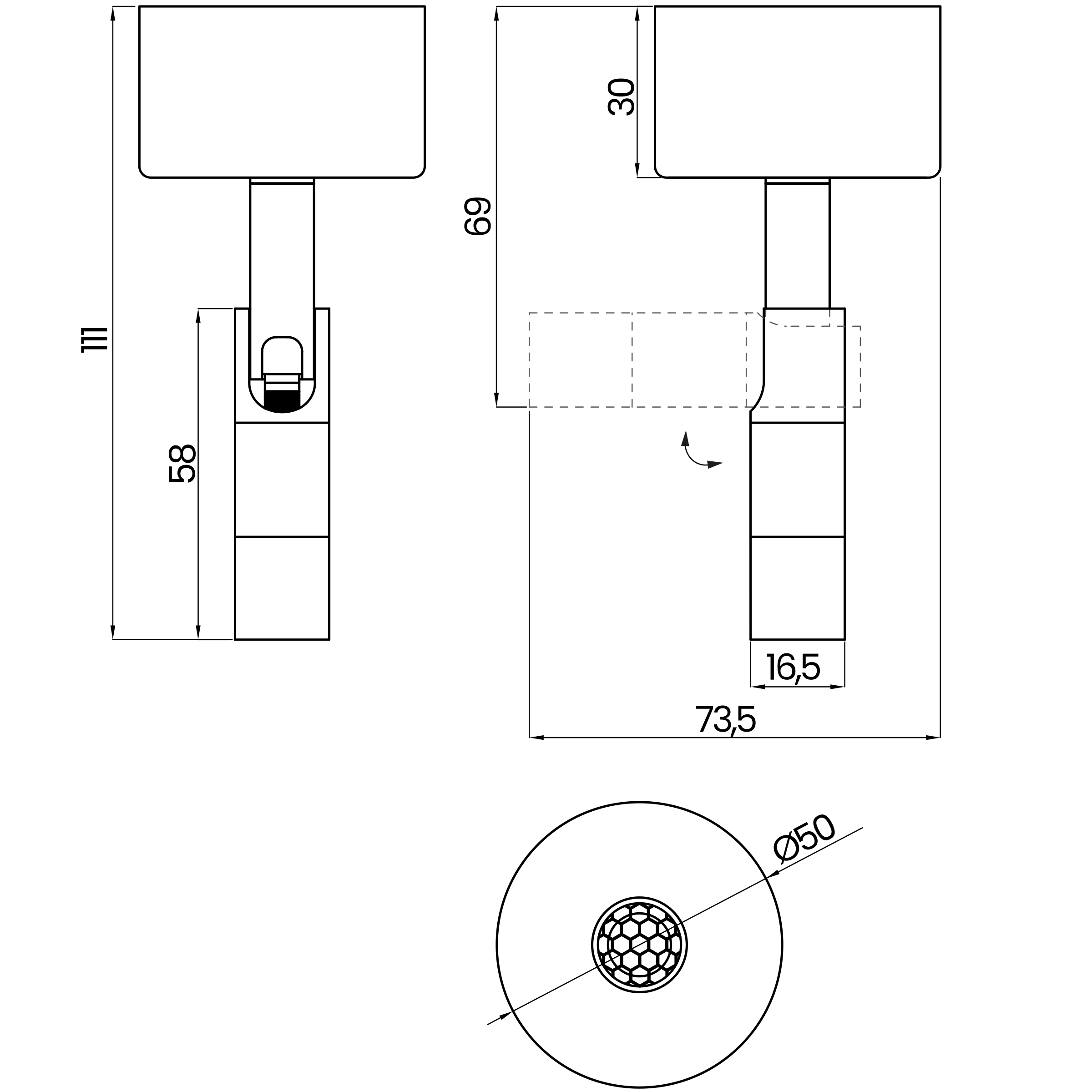 Desenho técnico cotado do spot, da Usina Design