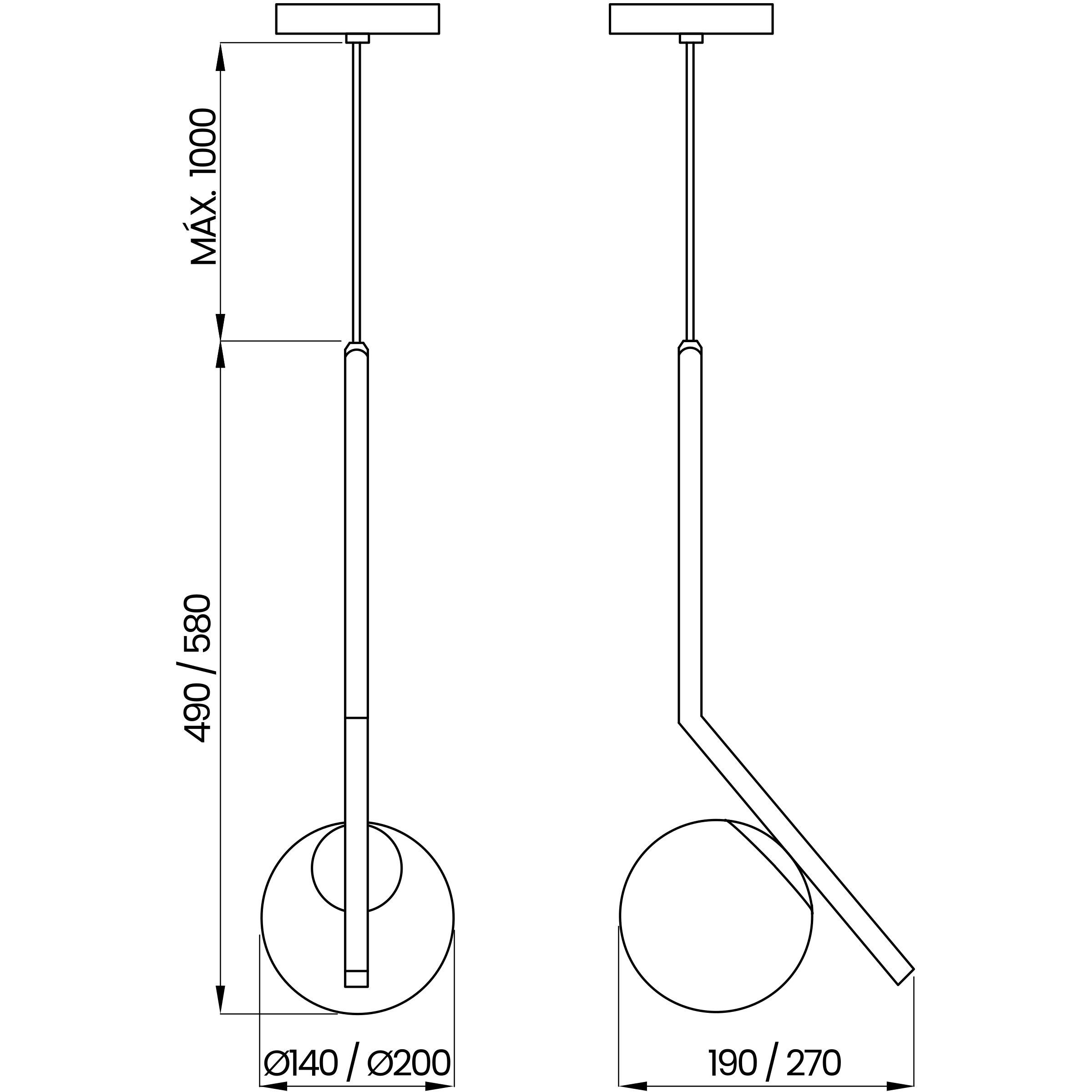 Desenho técnico cotado do pendente, da Usina Design