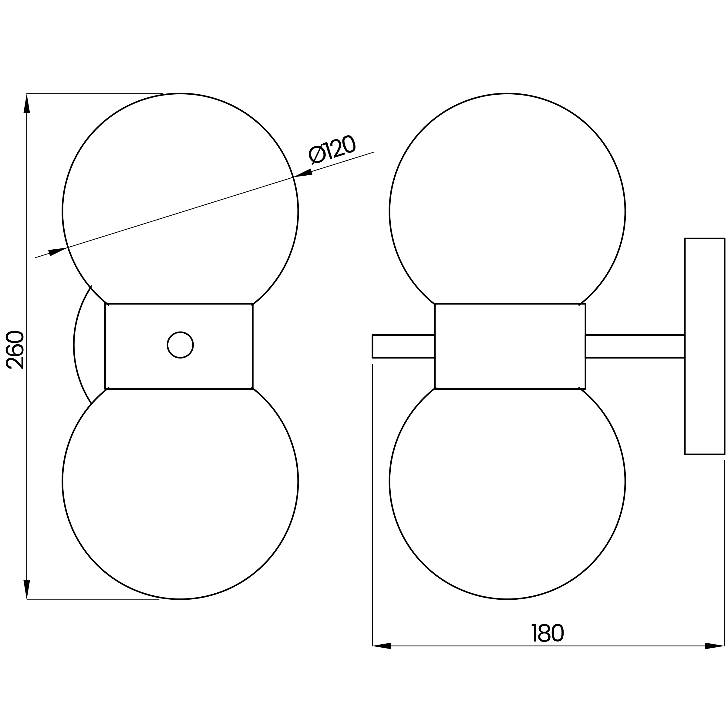 Desenho técnico cotado da arandela, da Usina Design
