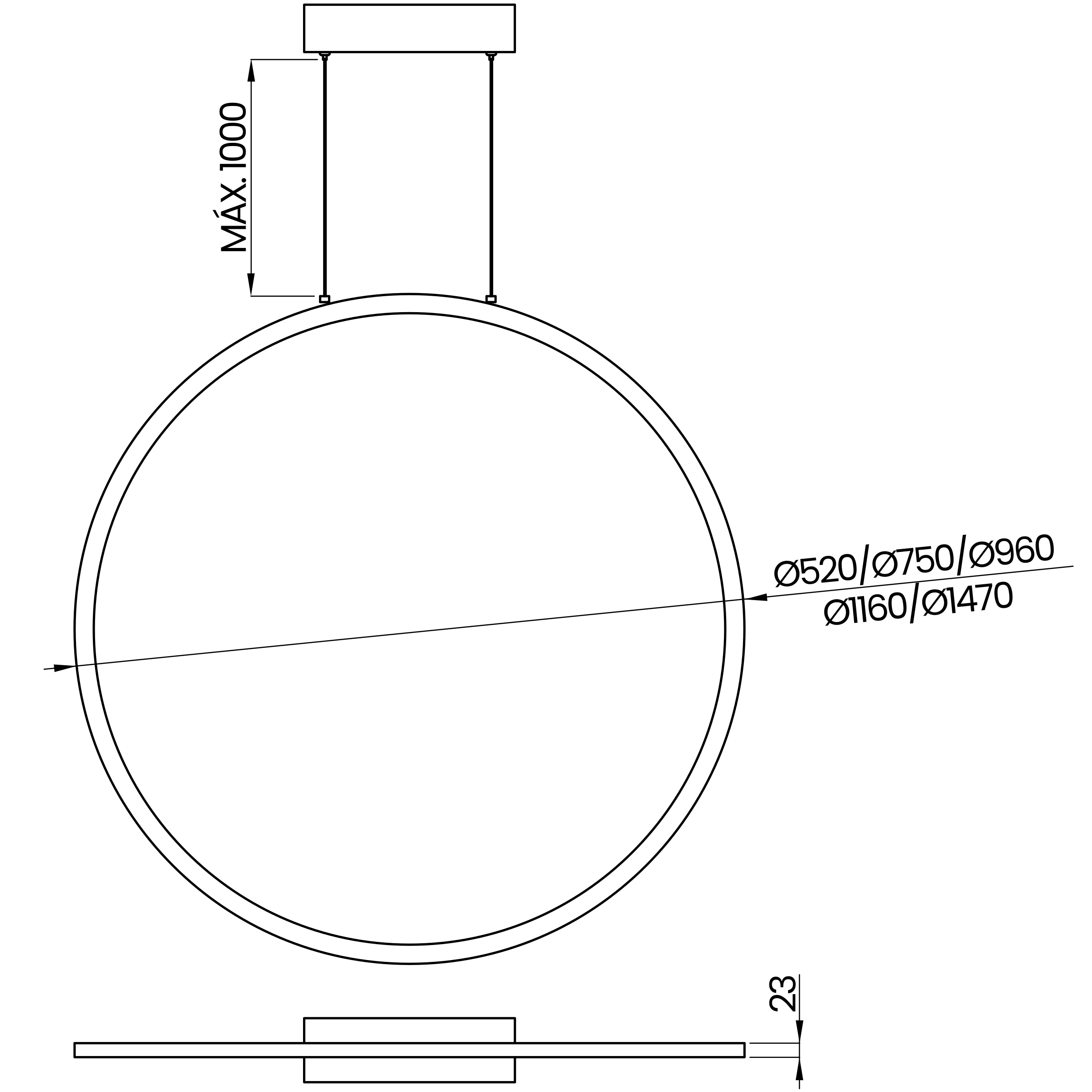 Desenho técnico cotado do pendente, da Usina Design