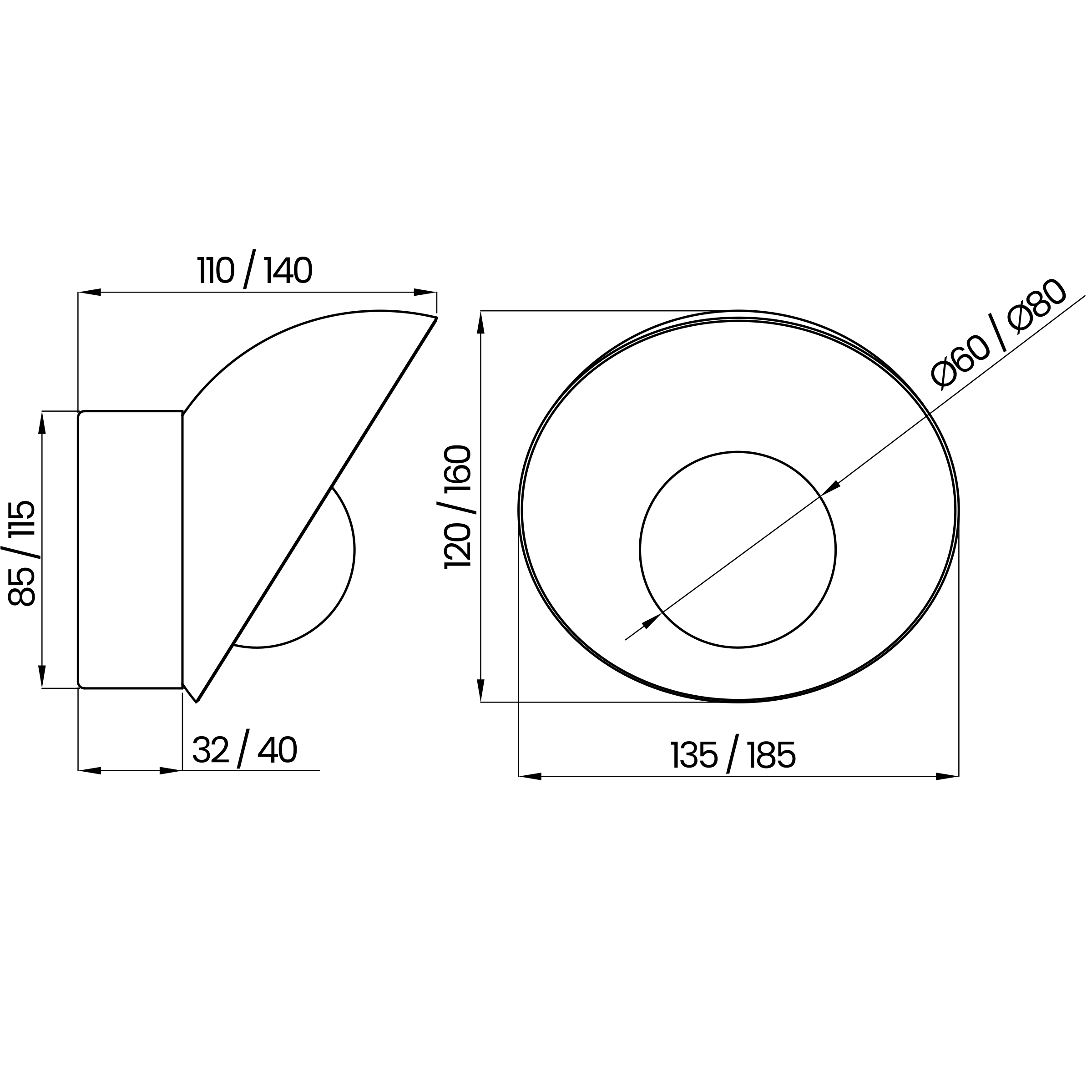 Desenho técnico cotado da arandela, da Usina Design