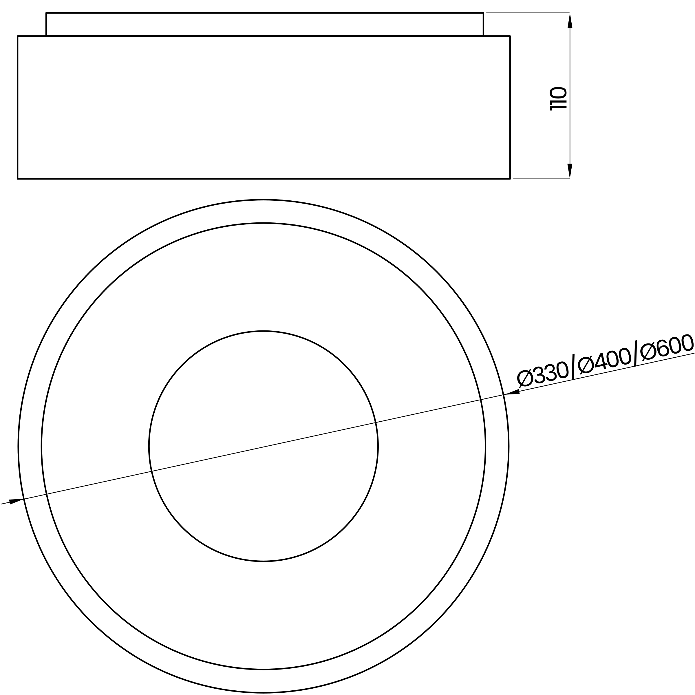 Desenho técnico cotado do plafon, da Usina Design