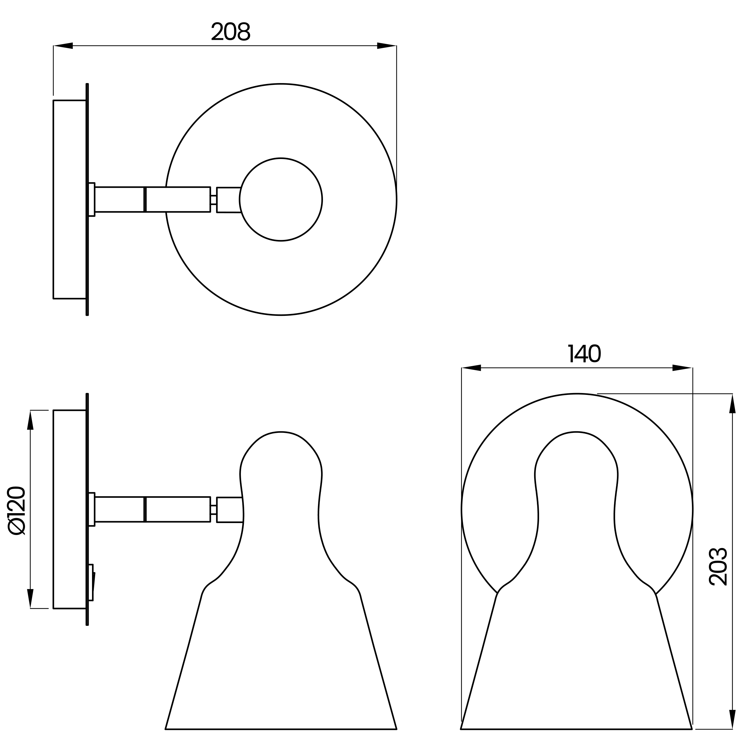 Desenho técnico cotado da arandela, da Usina Design