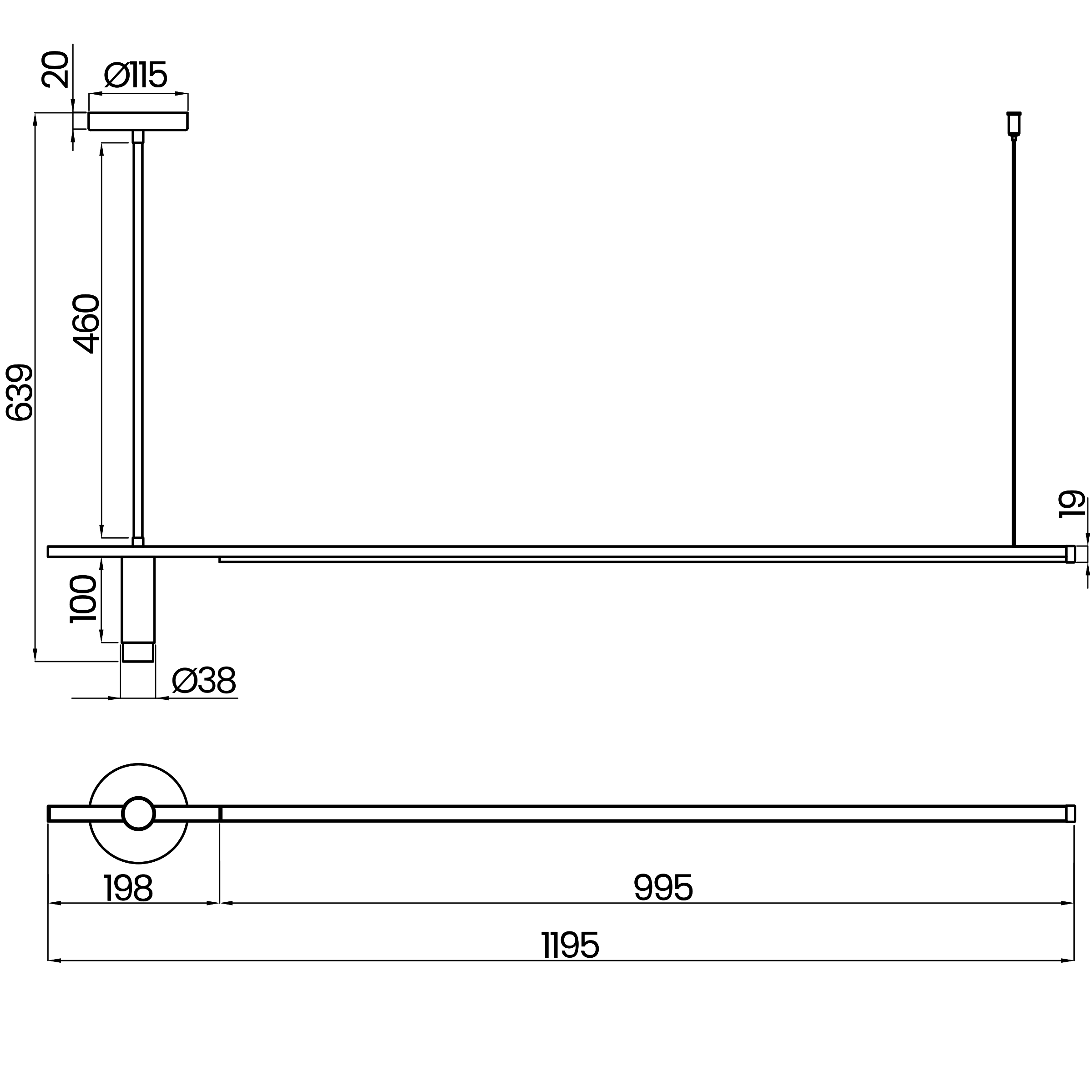 Desenho técnico cotado do pendente, da Usina Design