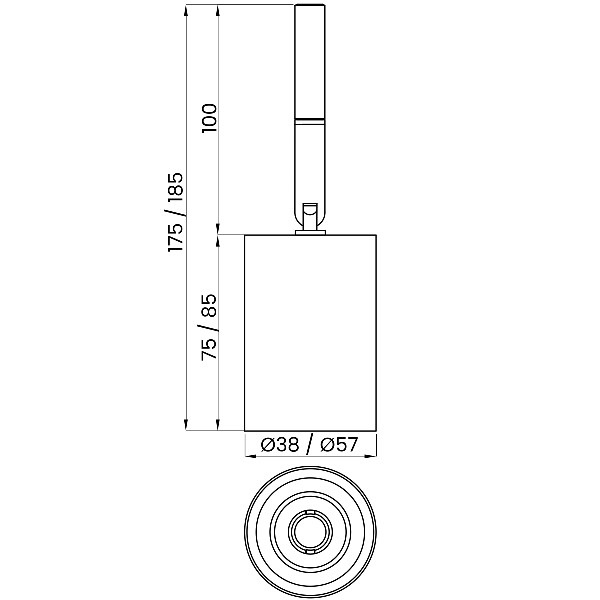 Desenho técnico cotado do spot, da Usina Design