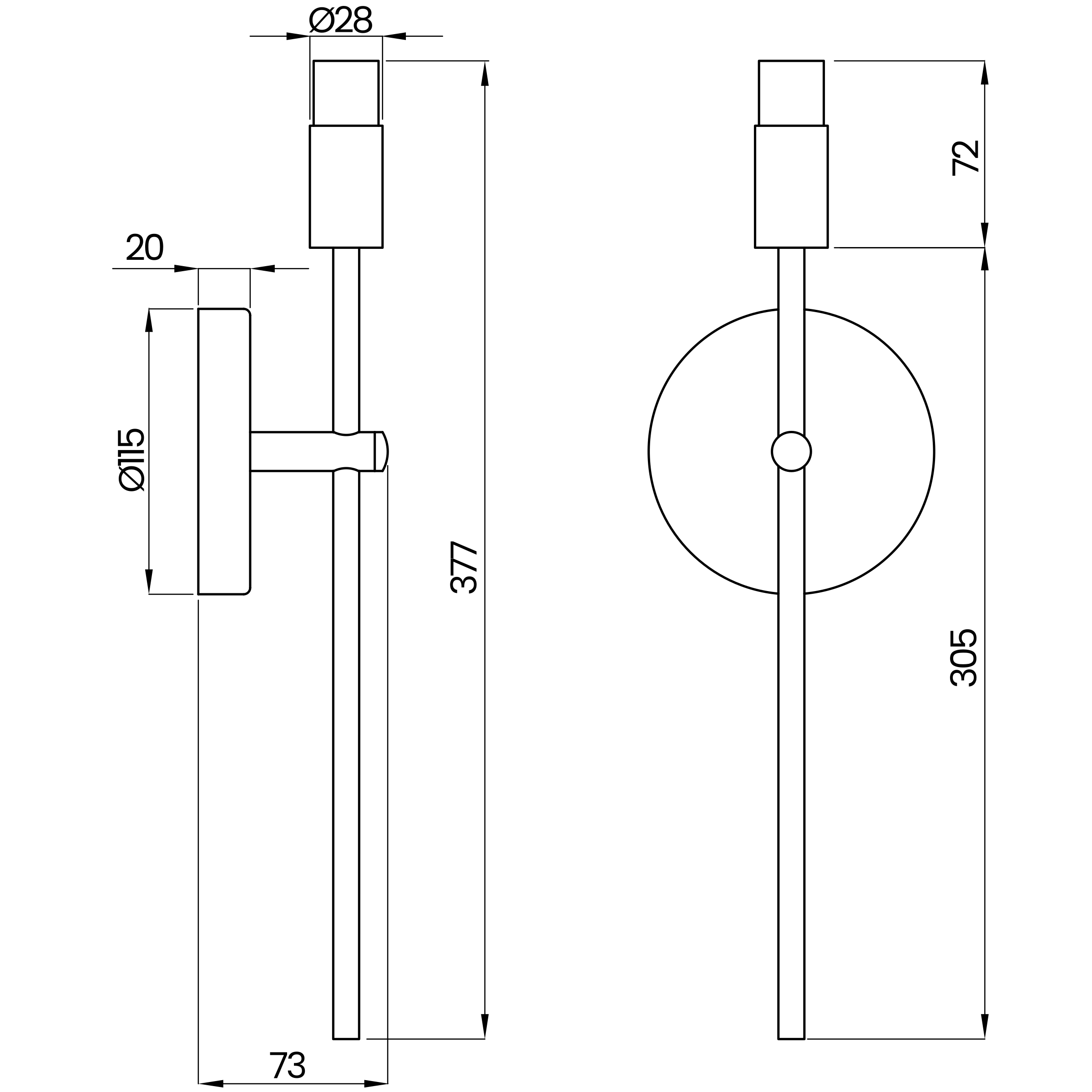 Desenho técnico cotado da arandela, da Usina Design