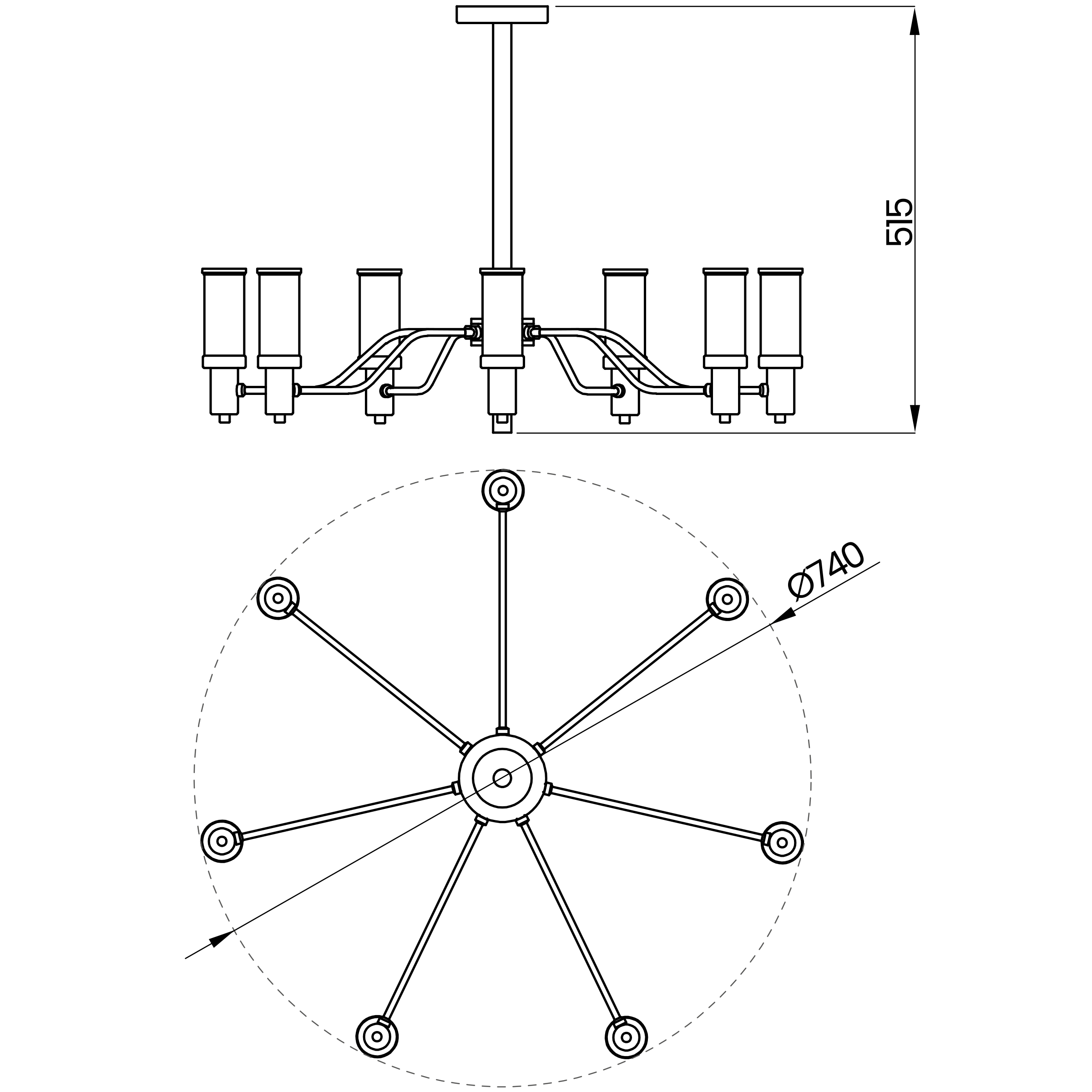 Desenho técnico cotado do pendente, da Usina Design
