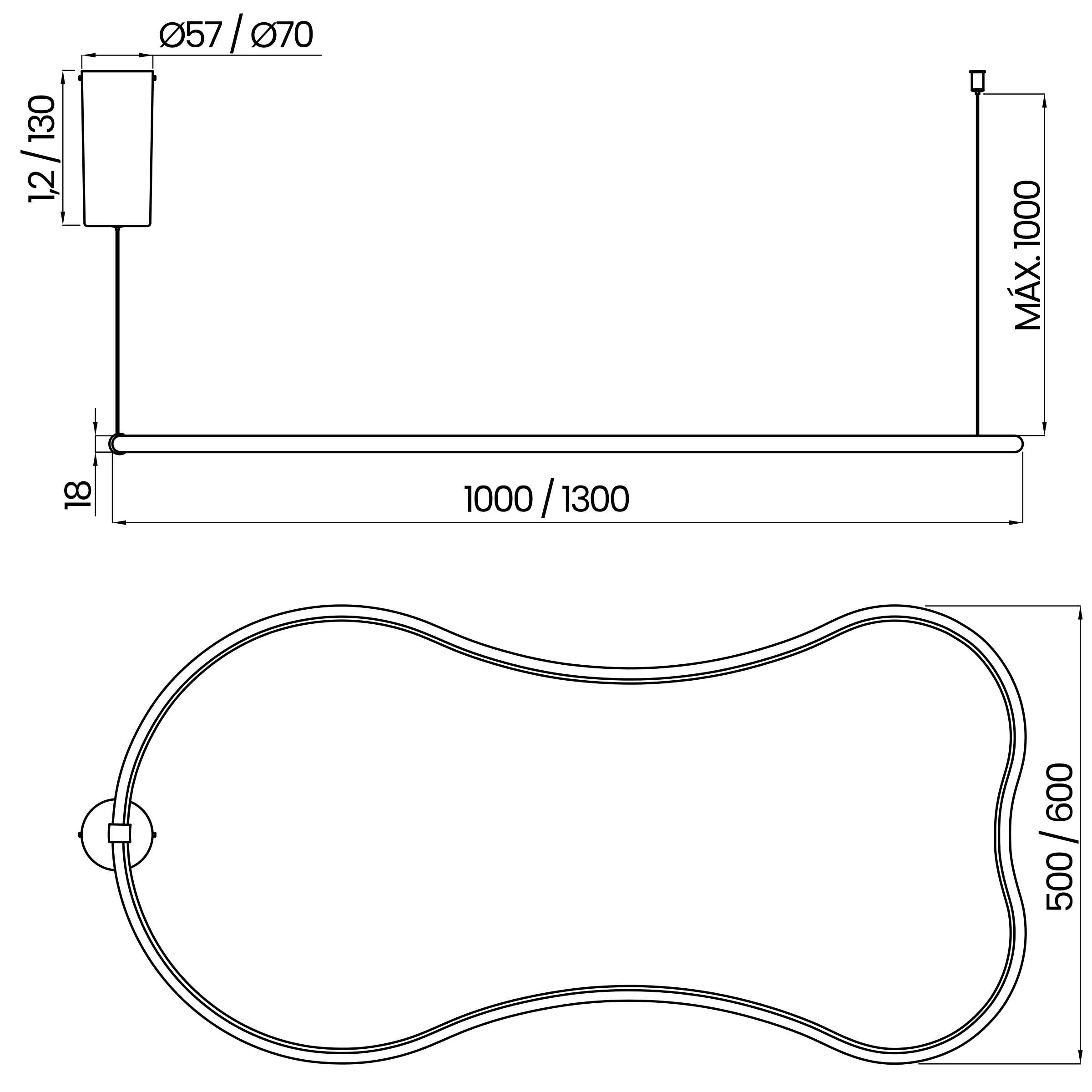 Desenho técnico cotado do pendente, da Usina Design