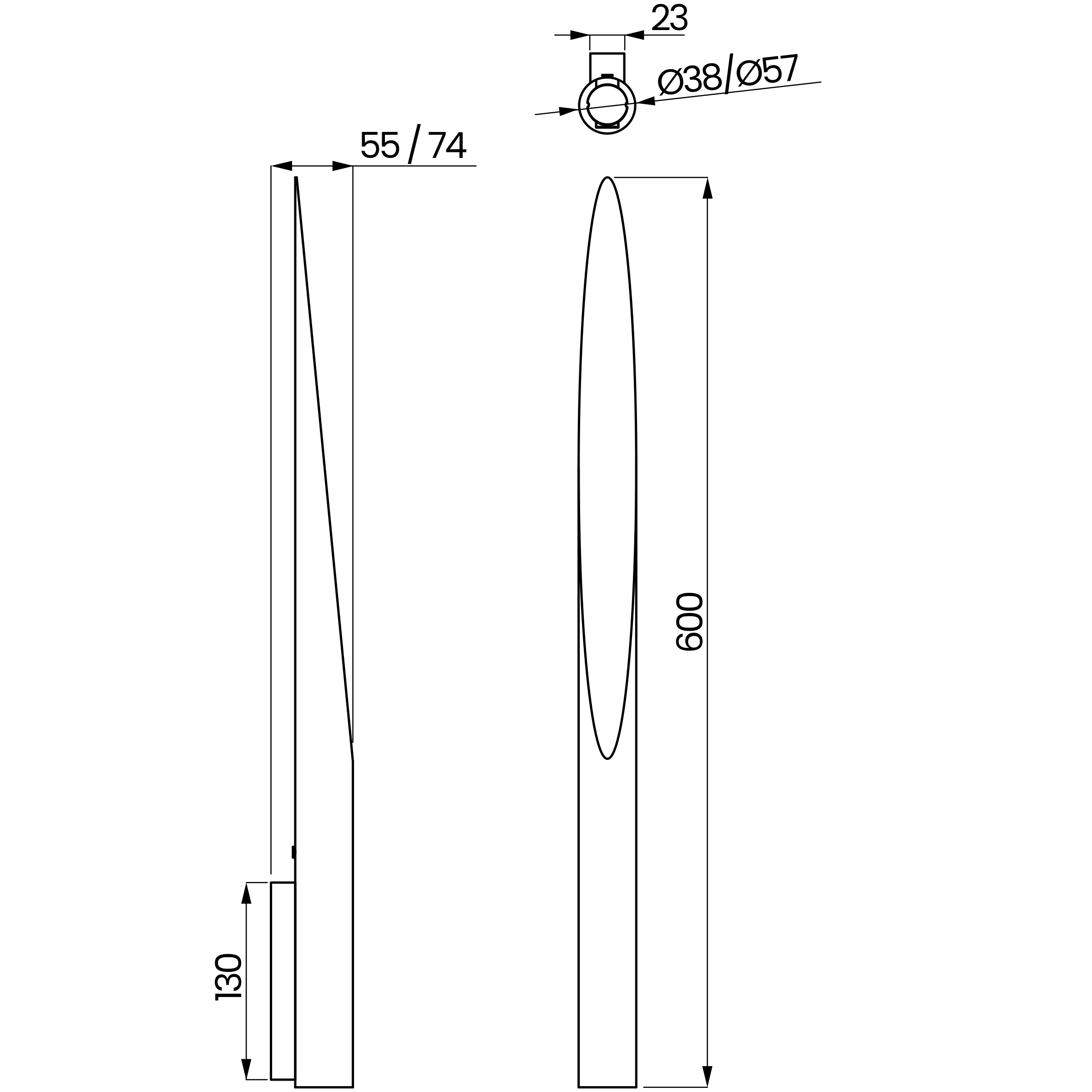 Desenho técnico cotado da arandela, da Usina Design
