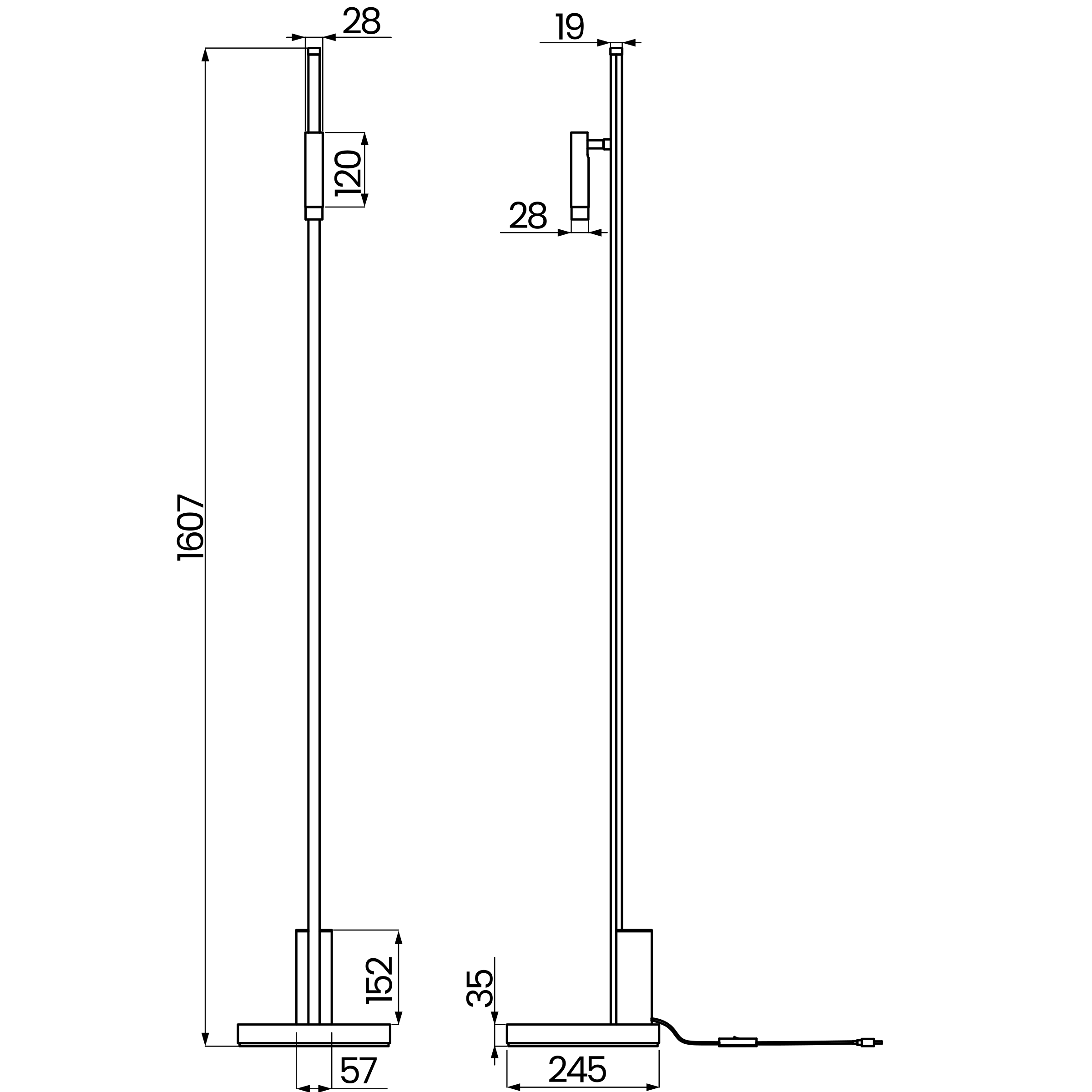 Desenho técnico cotado da coluna, da Usina Design