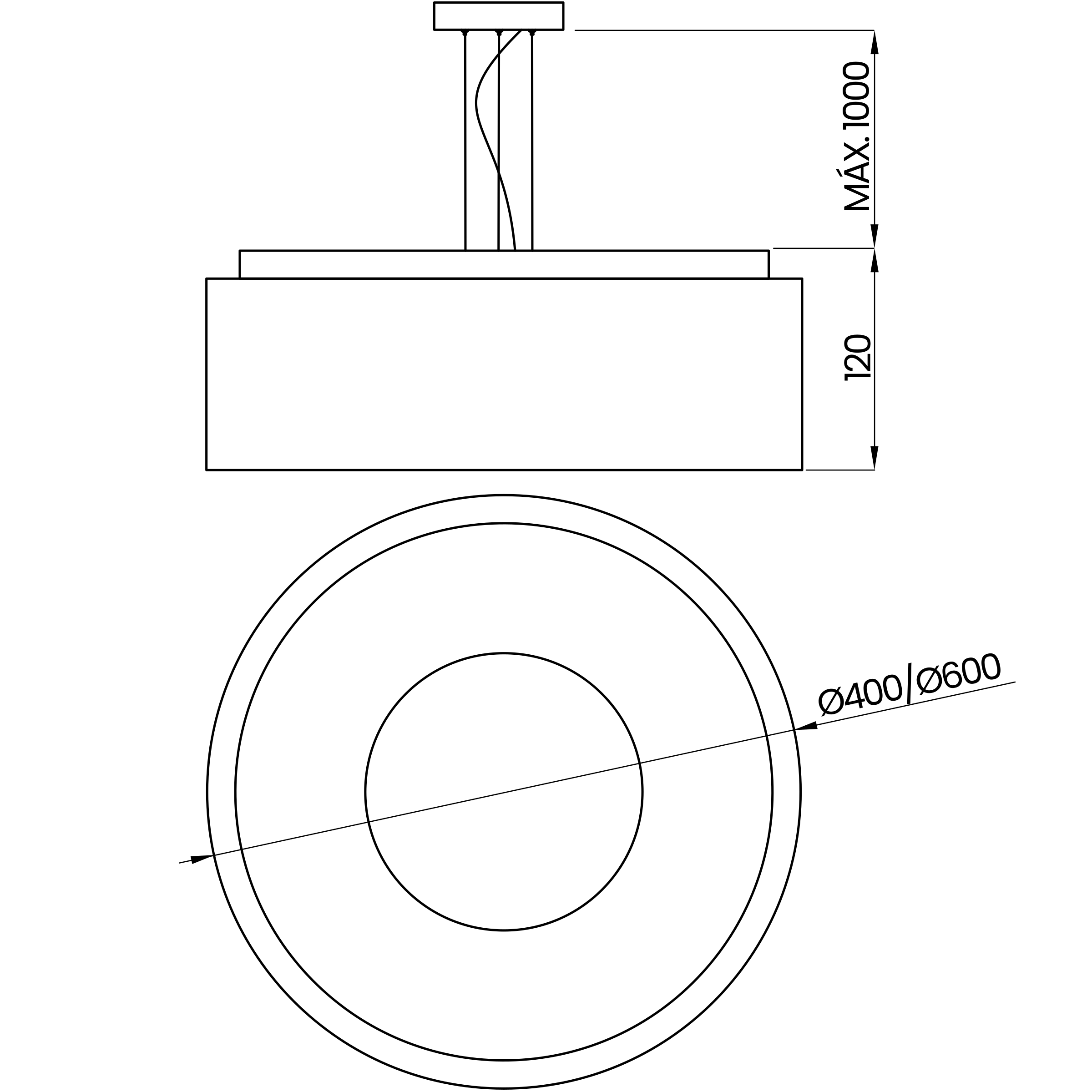 Desenho técnico cotado do pendente, da Usina Design