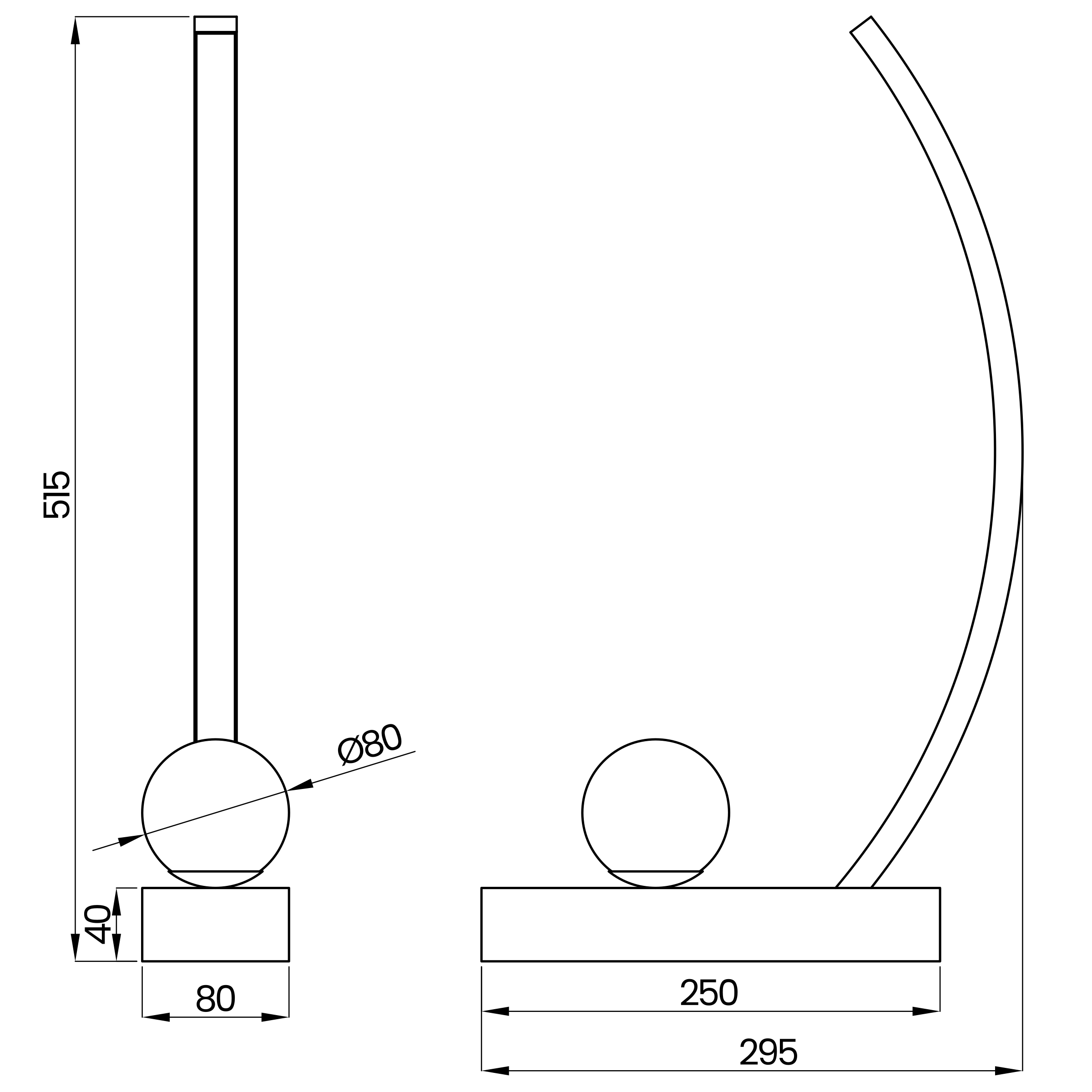 Desenho técnico cotado do abajur, da Usina Design