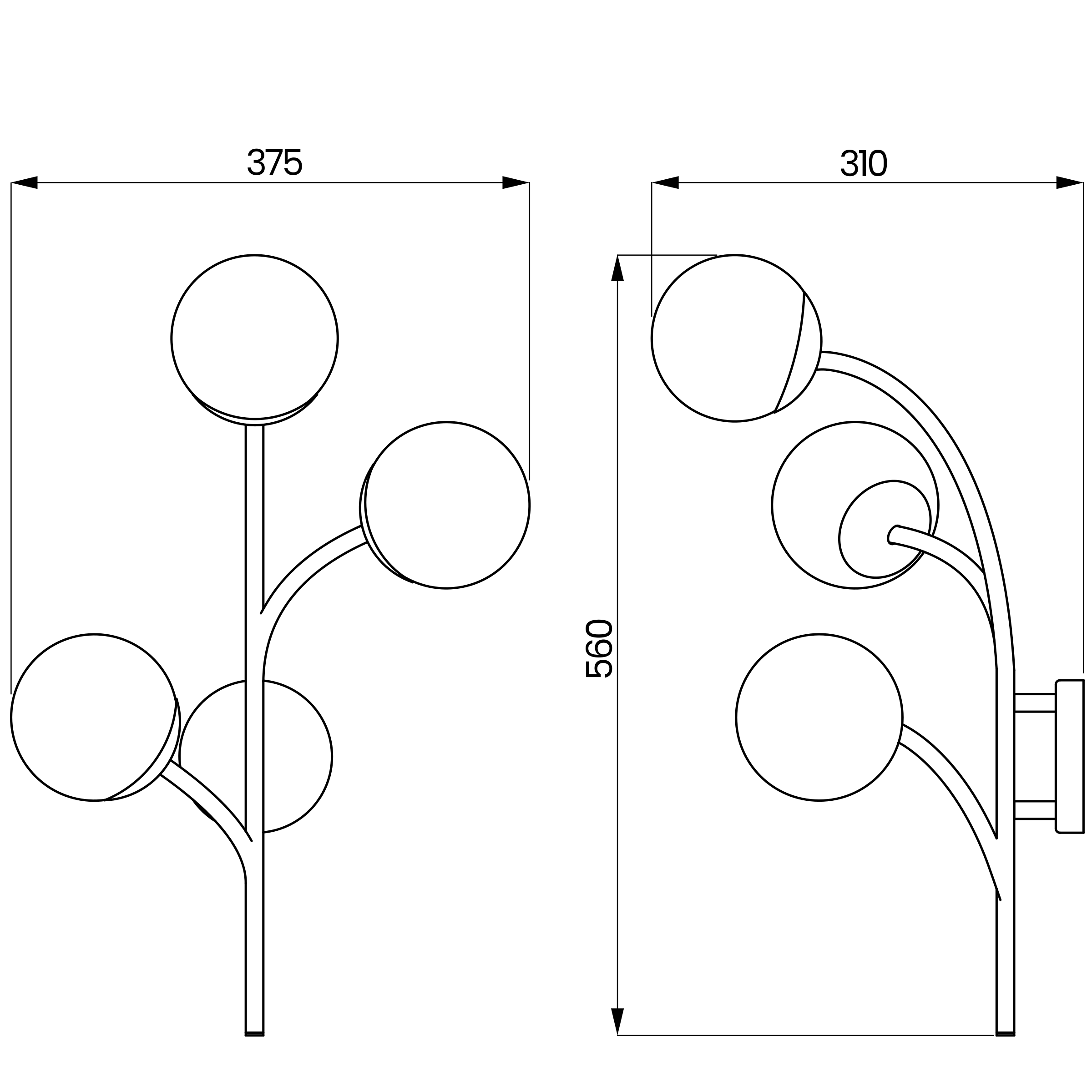Desenho técnico cotado da arandela, da Usina Design