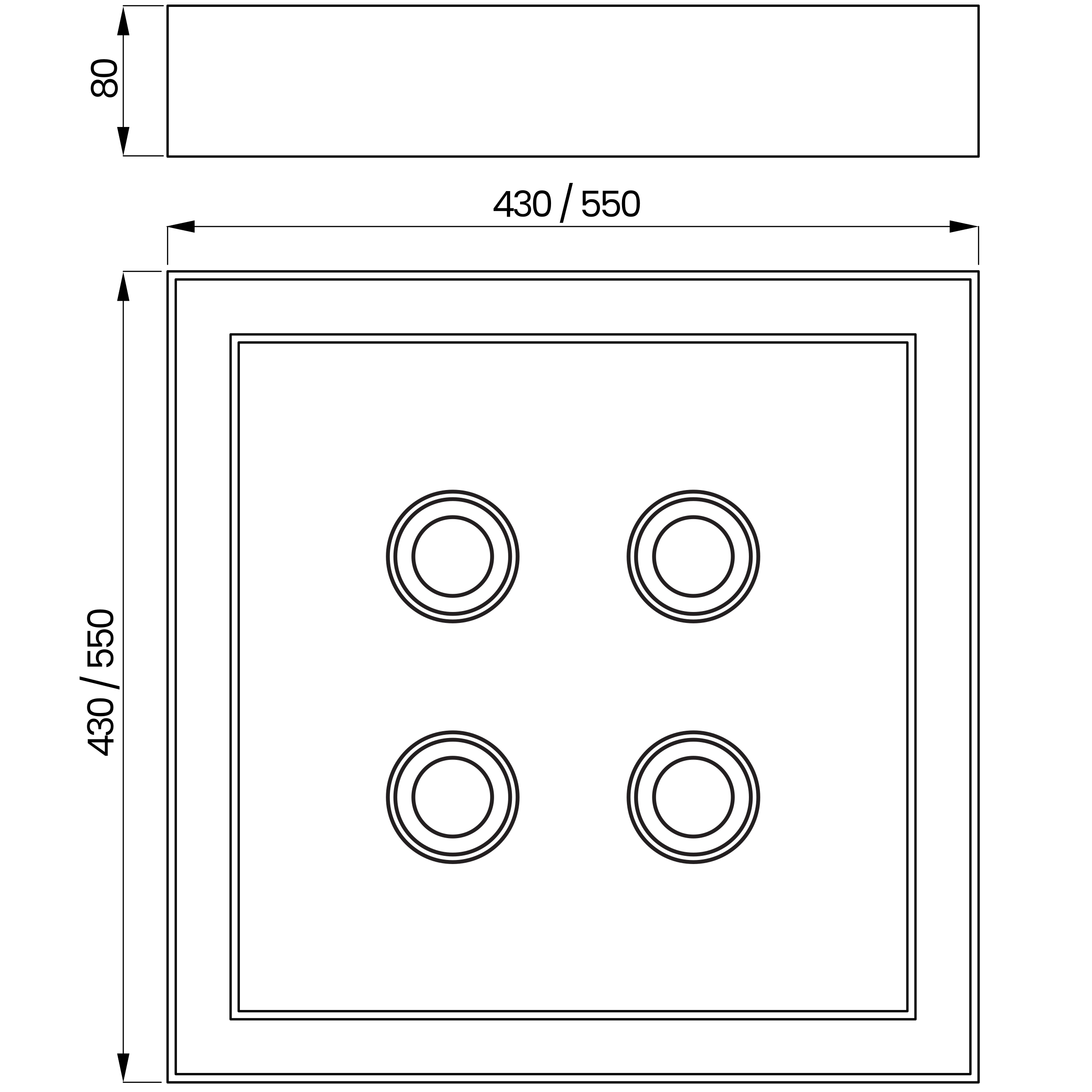 Desenho técnico cotado do plafon, da Usina Design