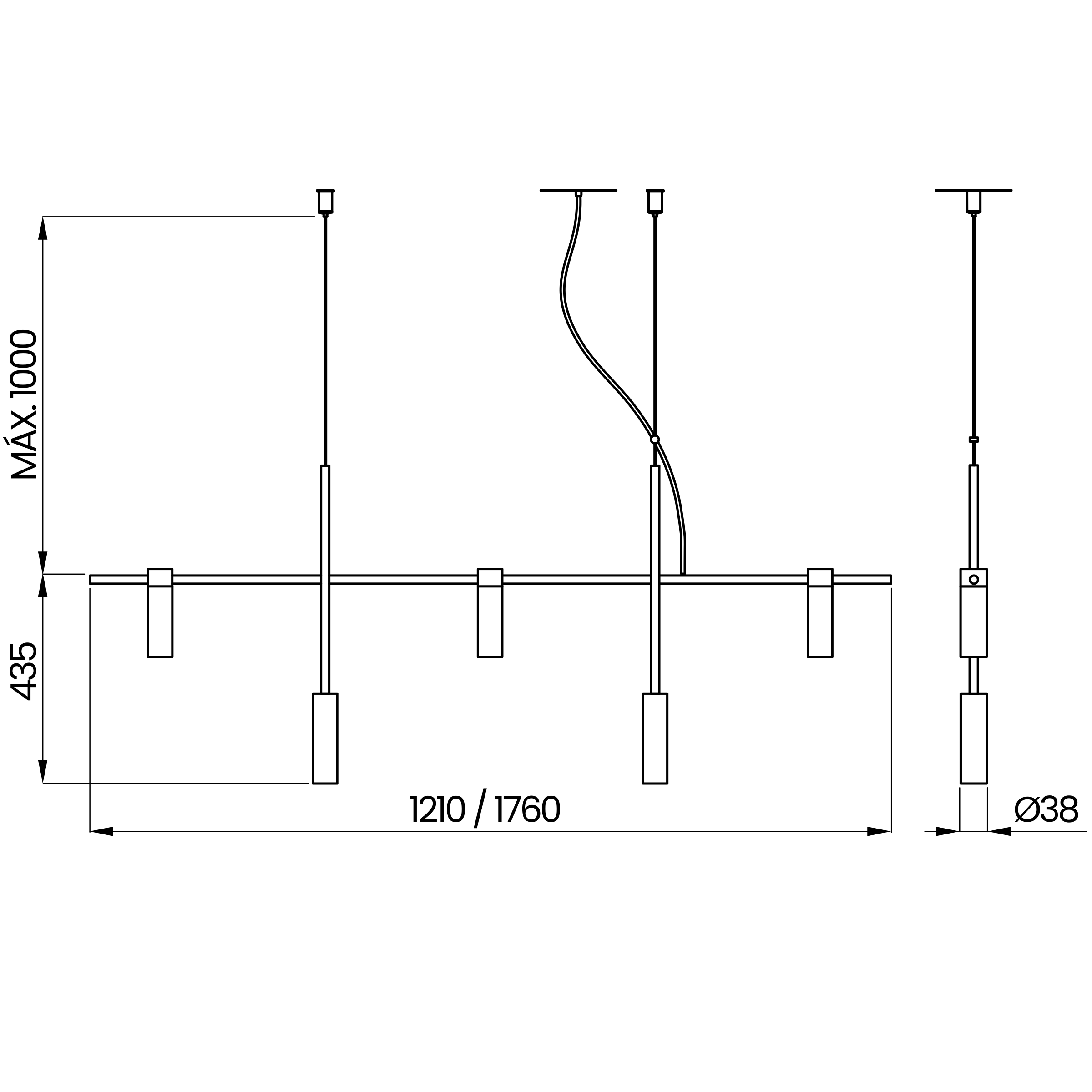Desenho técnico cotado do pendente, da Usina Design