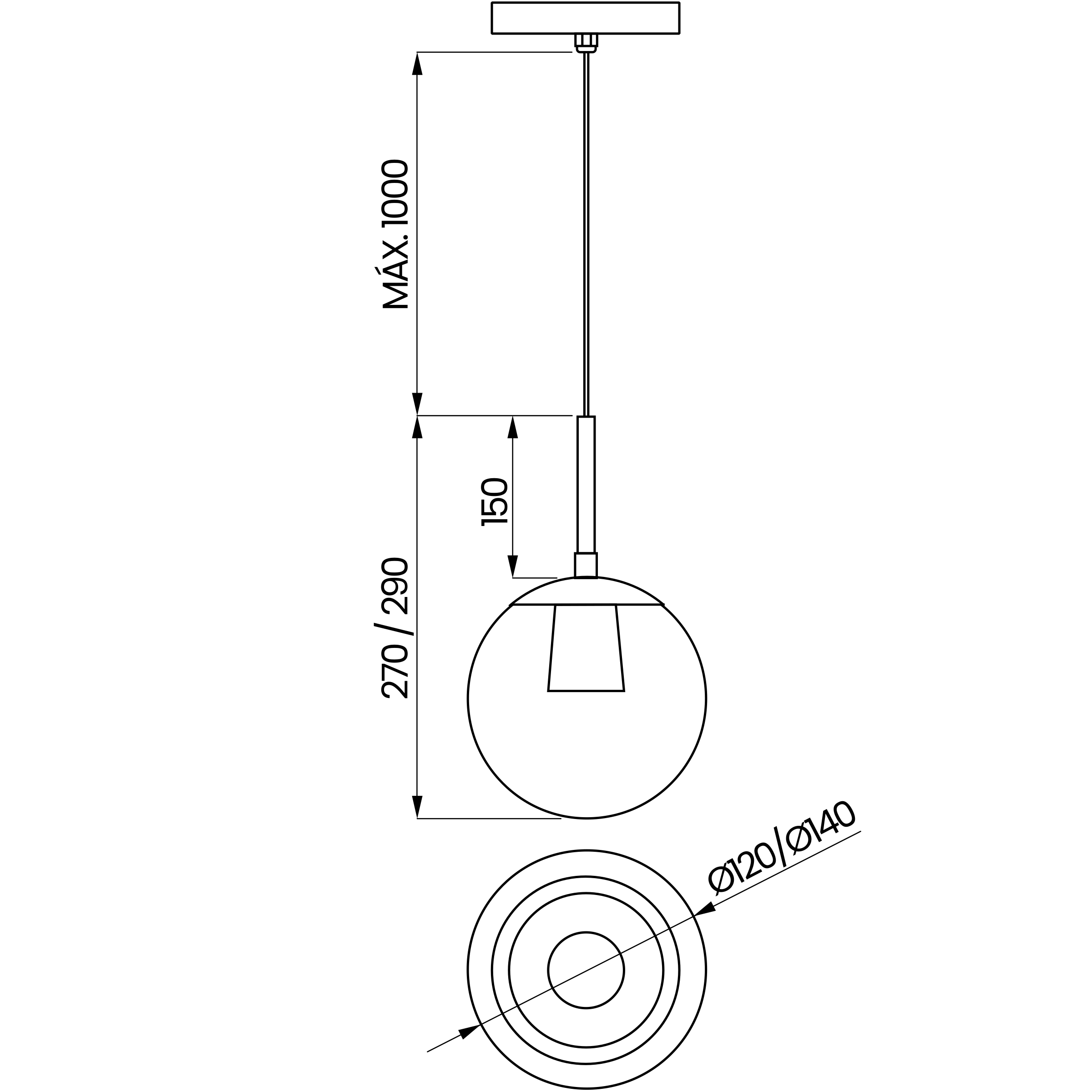 Desenho técnico cotado do pendente, da Usina Design