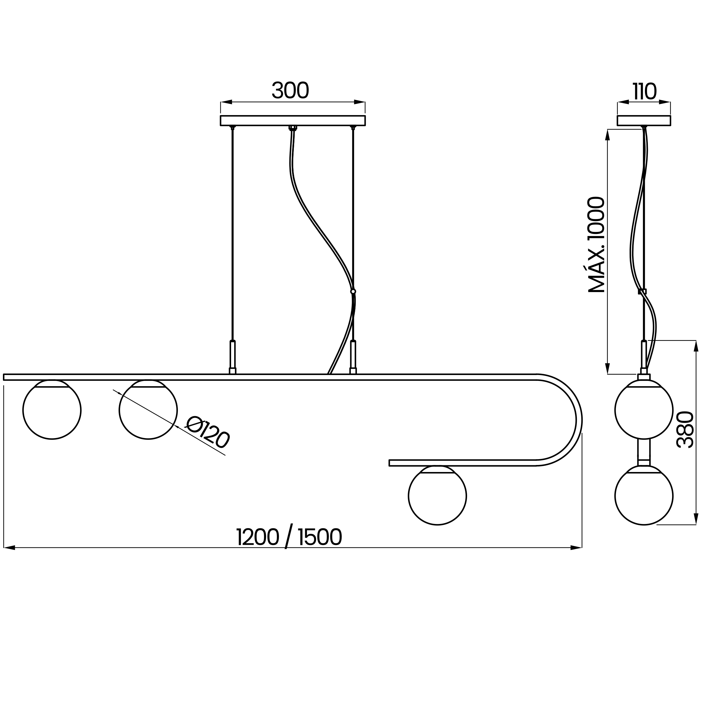 Desenho técnico cotado do pendente, da Usina Design