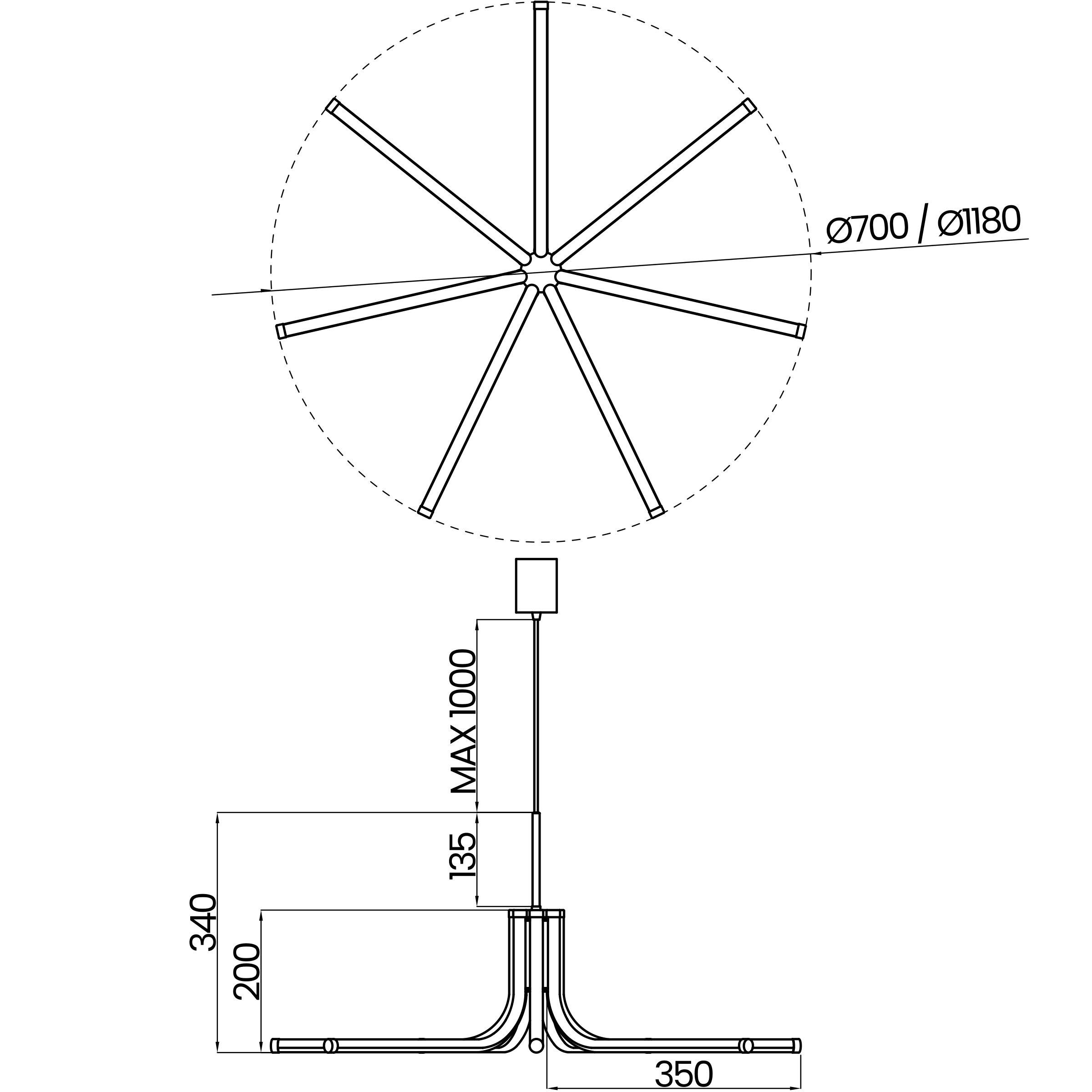 Desenho técnico cotado do pendente, da Usina Design