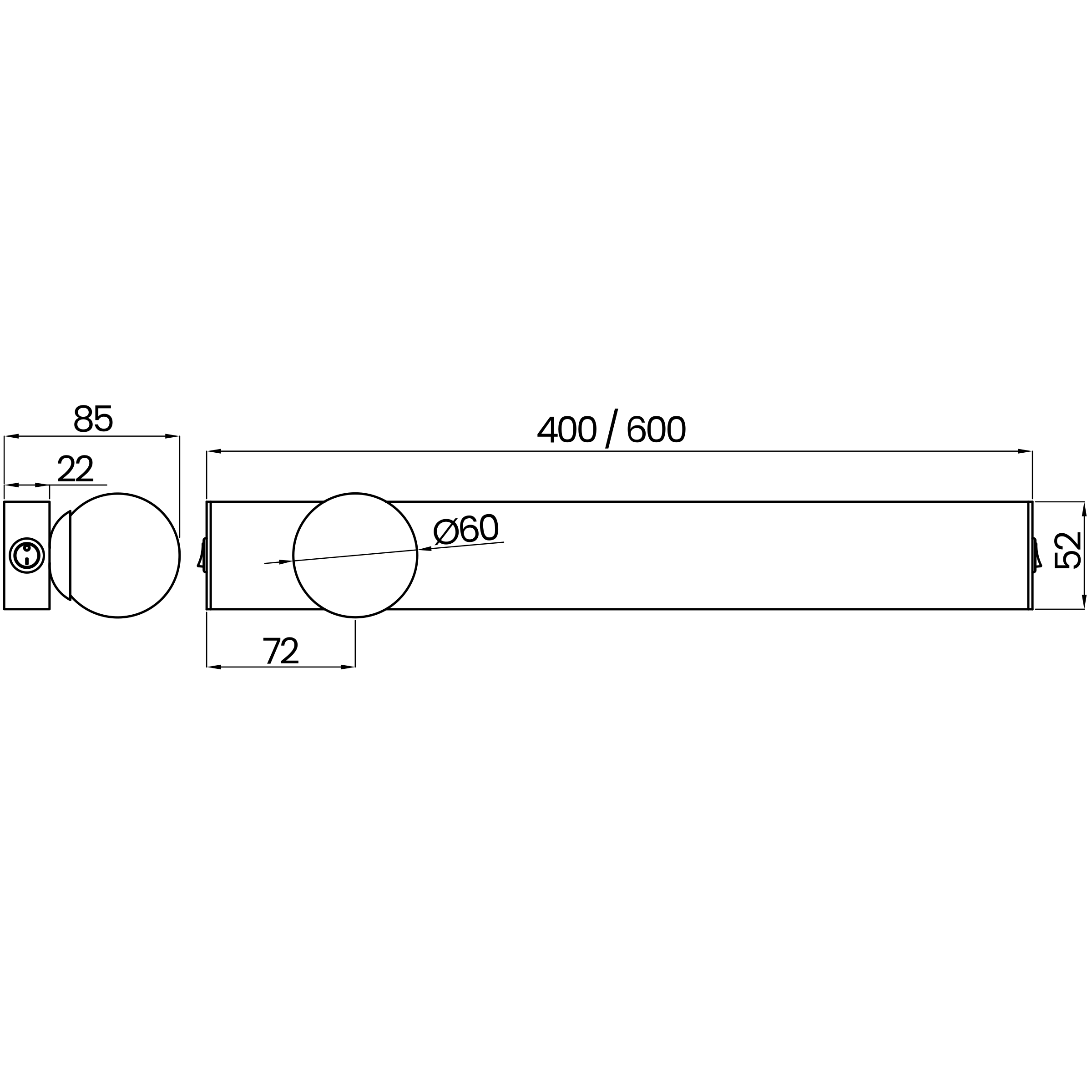 Desenho técnico cotado da arandela, da Usina Design