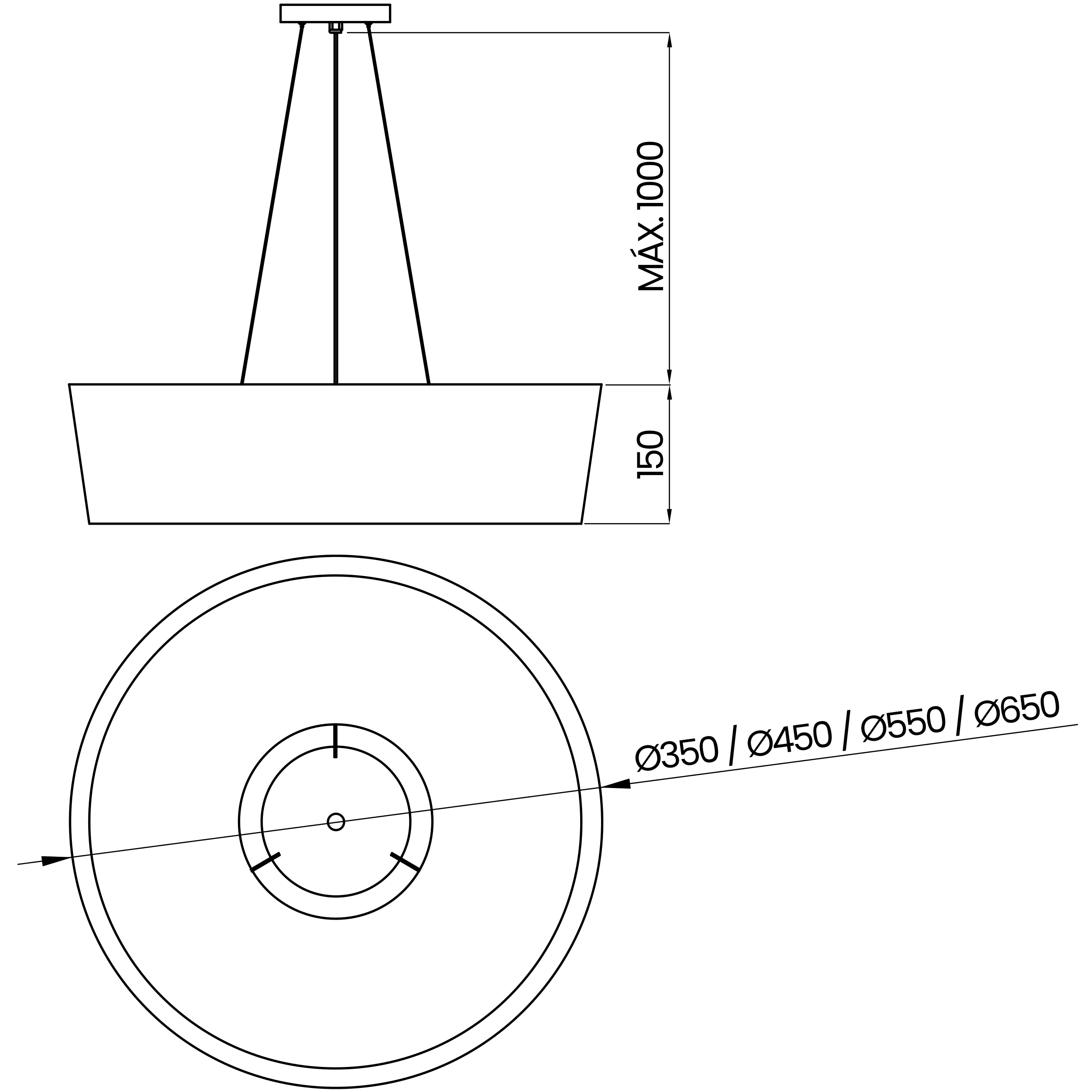 Desenho técnico cotado do pendente, da Usina Design