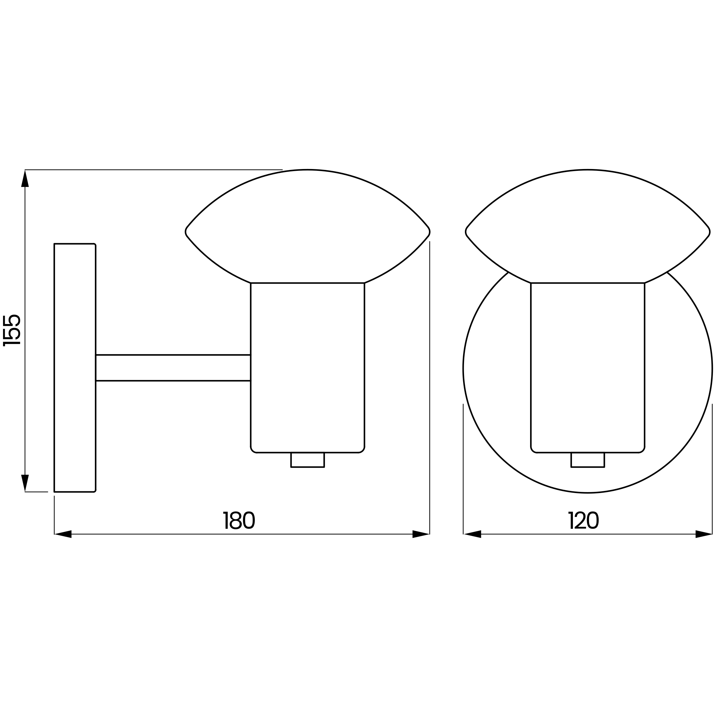 Desenho técnico cotado da arandela, da Usina Design