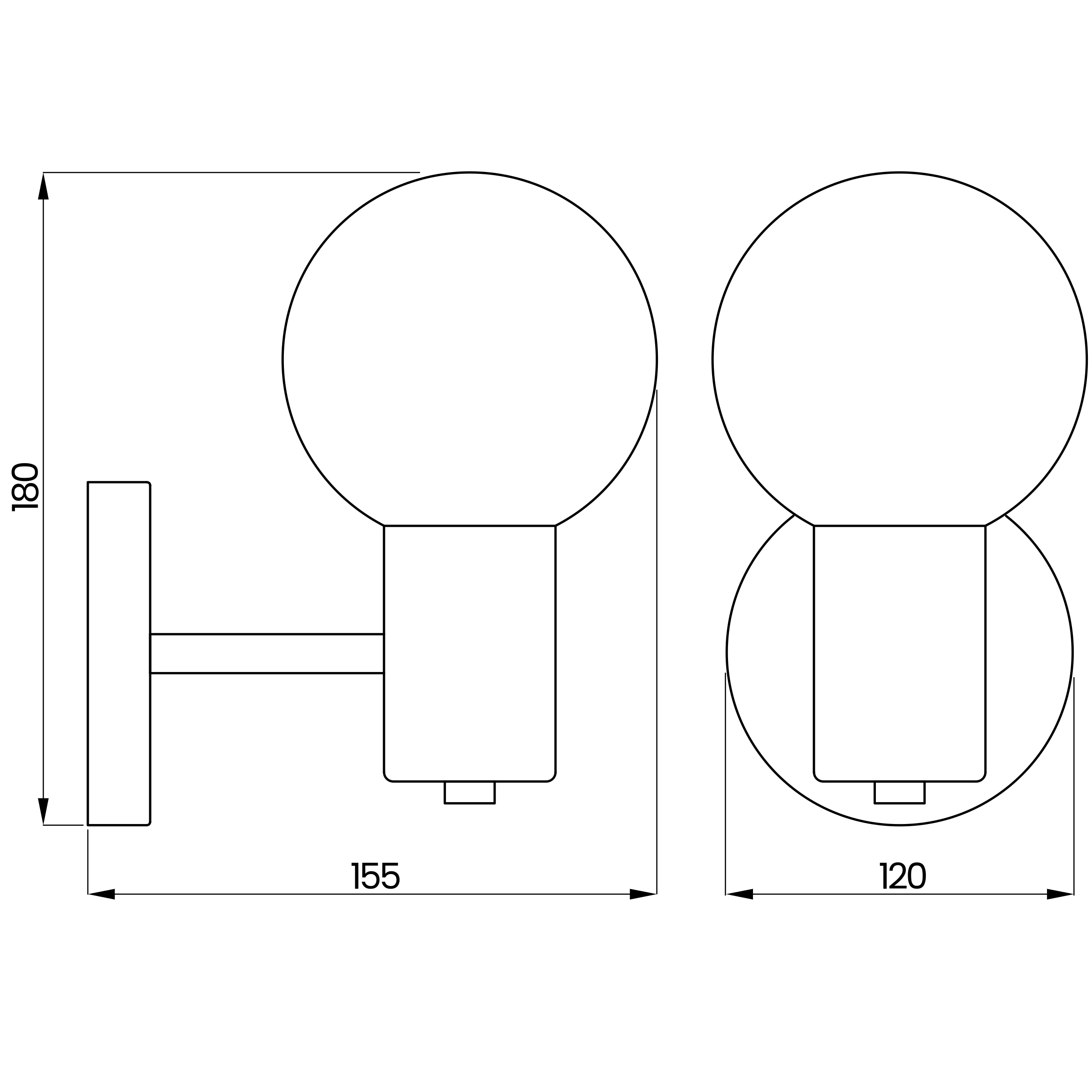 Desenho técnico cotado da arandela, da Usina Design